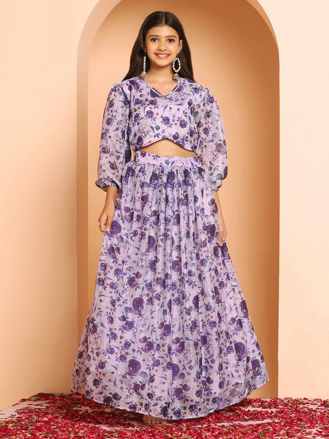 

BAESD Girls Printed Ready to Wear Lehenga & Choli, Purple