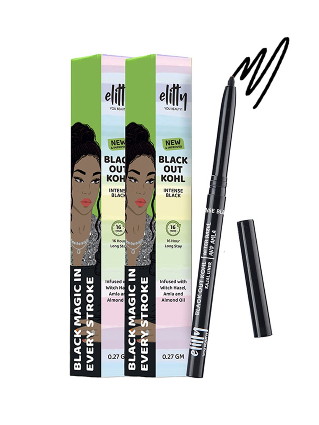 

Elitty Pack of 2 Intense Out Smudge Resistant Fade Proof Kohl Kajal, Black
