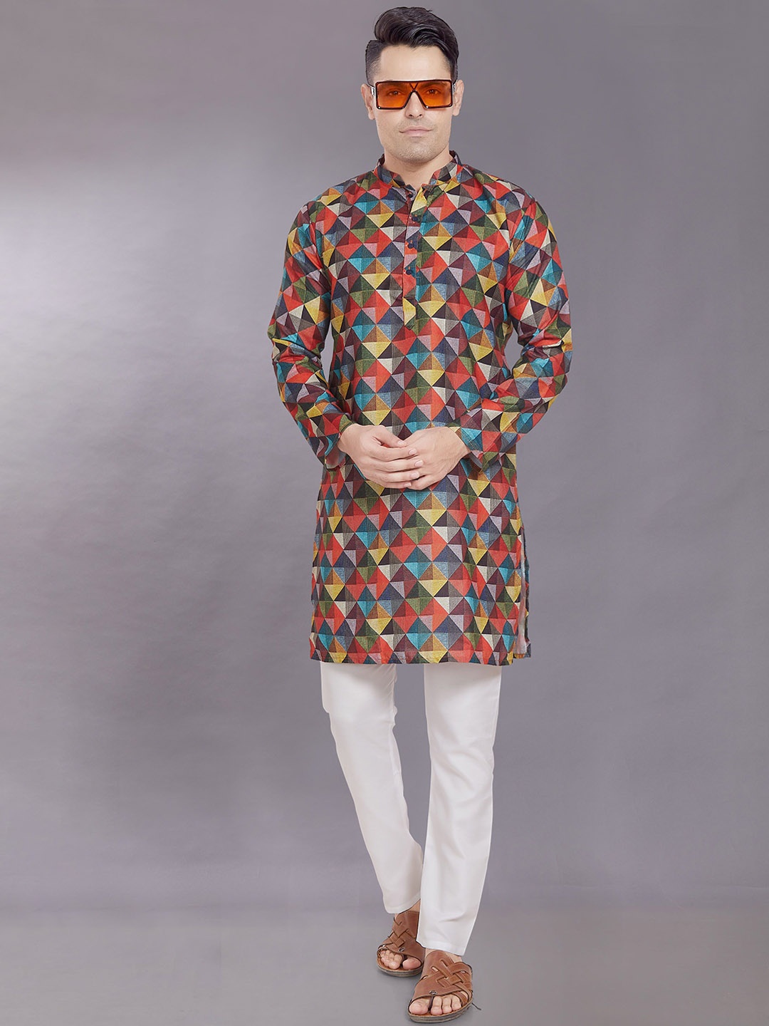 

DIVISIVE Men Geometric Printed Thread Work Kurta, Multi
