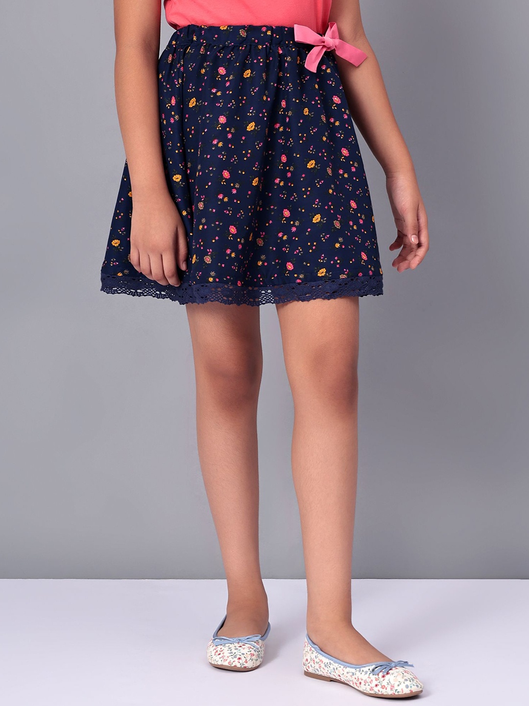 

CACA CINA Girls Printed Flared Above Knee Length Skirt, Blue