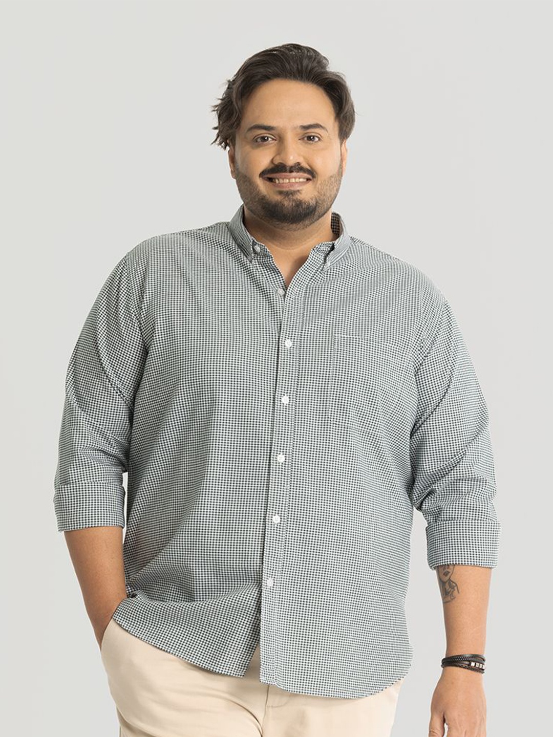 

Snitch Plus Size Men Classic Opaque Checked Casual Shirt, Green