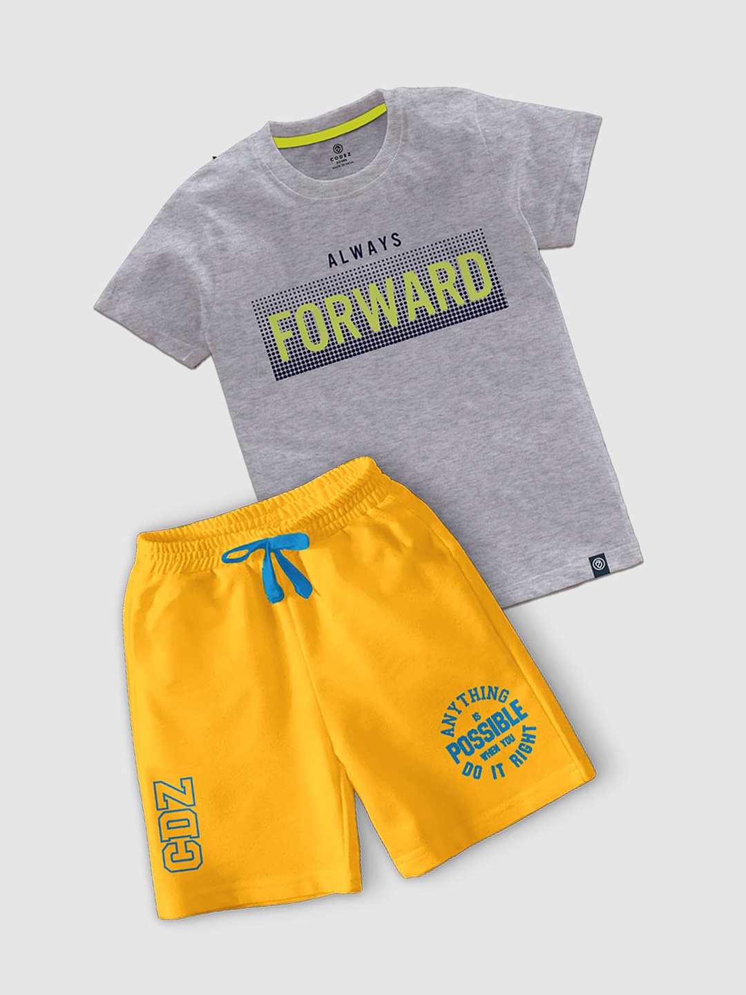 

CODEZ Boys Printed Round Neck T-shirt With Shorts, Yellow