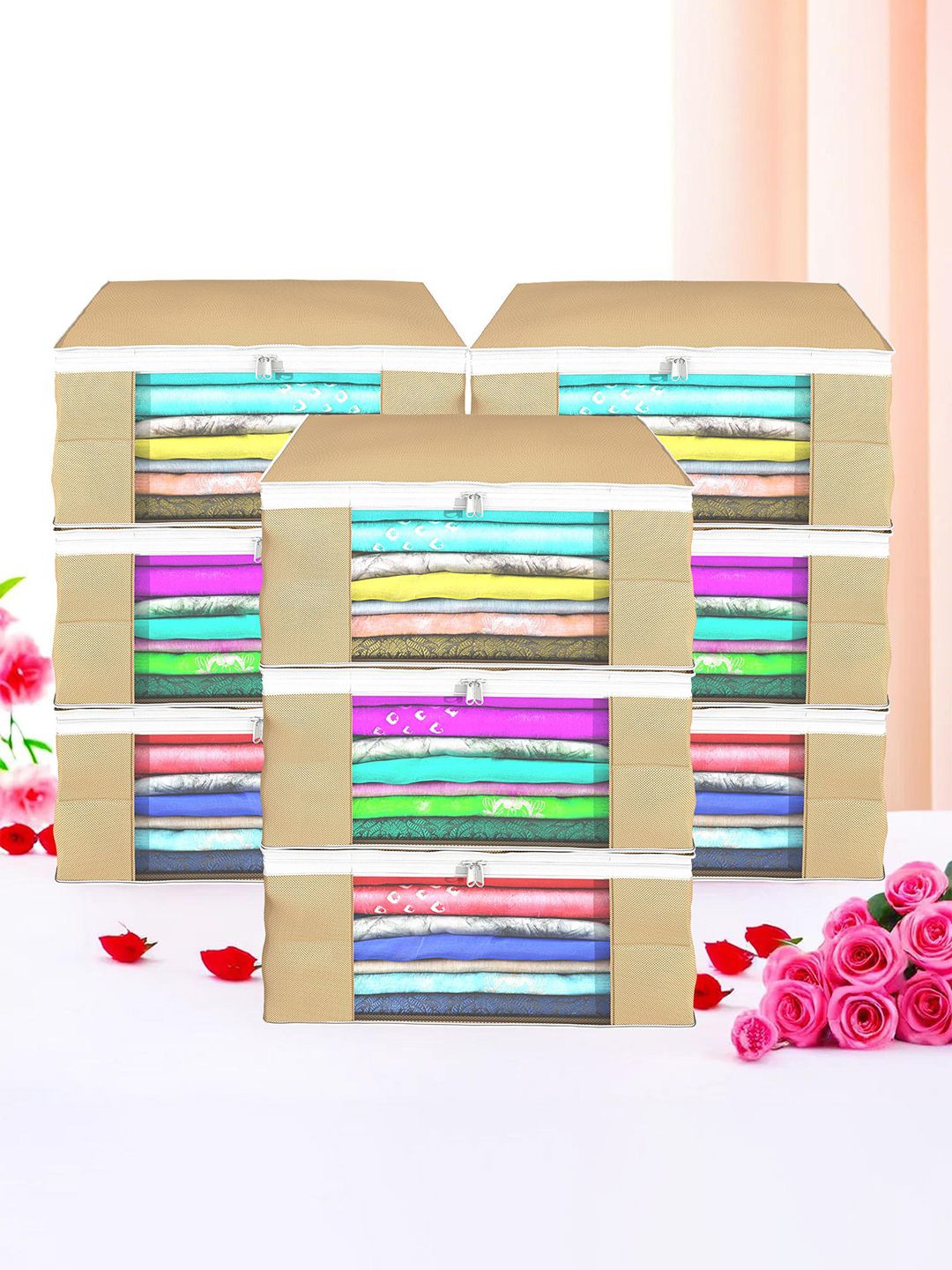 

Kuber Industries Brown 9 Pieces Foldable Drawer Organisers
