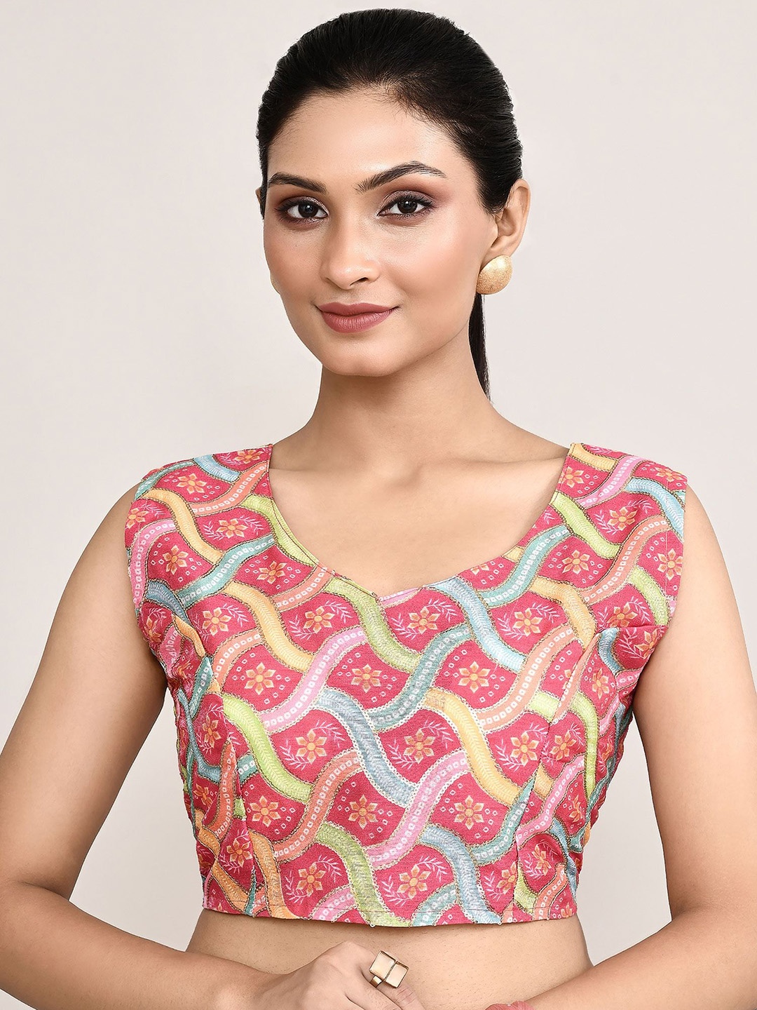 

Manu Designer Embroidered Saree Blouse, Pink