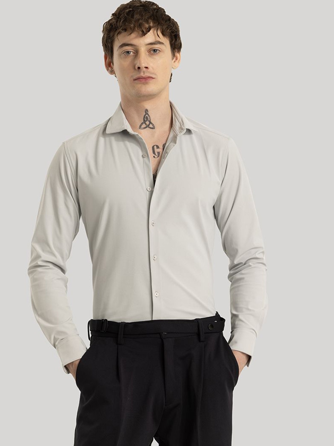 

Snitch Men Smart Slim Fit Opaque Casual Shirt, Grey