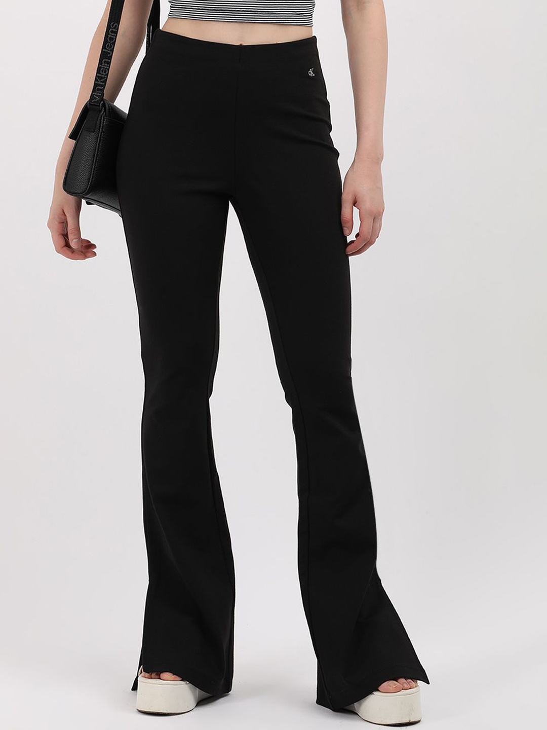 

Calvin Klein Jeans Flared High-Rise Trousers, Black