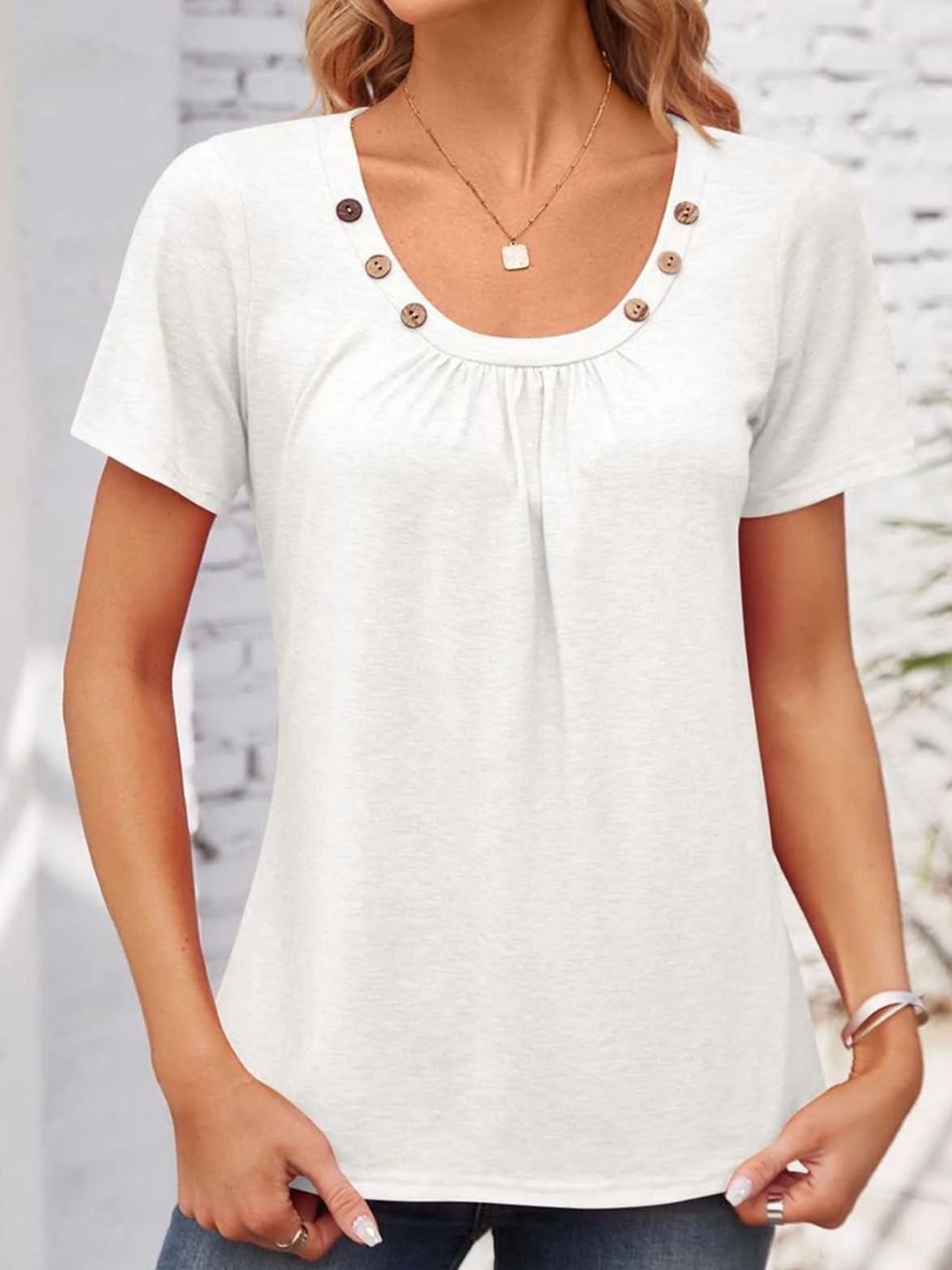 

Stylecast X KPOP Women Solid Round Neck Top, White