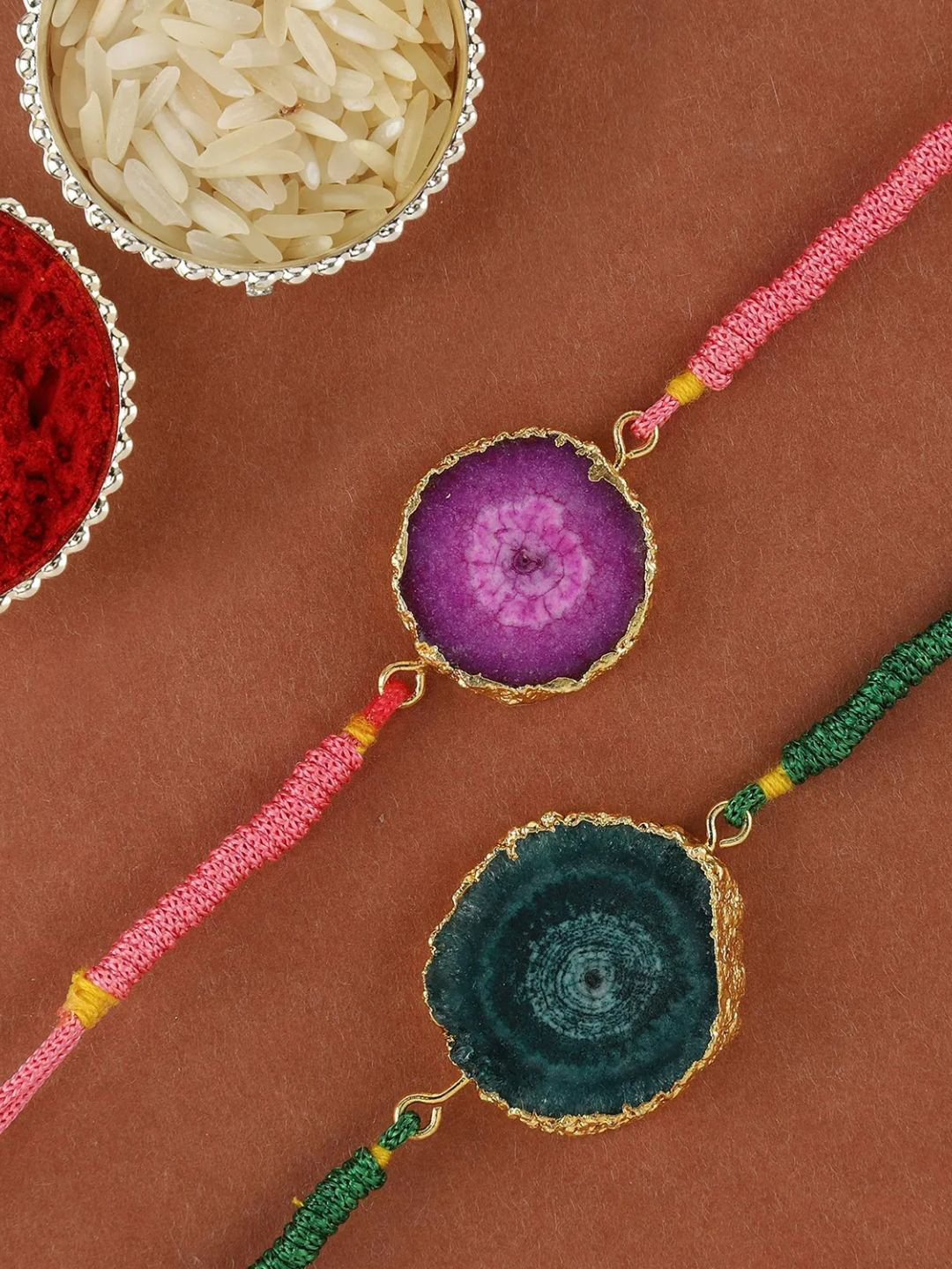 

fnp Green & Pink Agate Stone Rakhi Combo Traditional Kundan