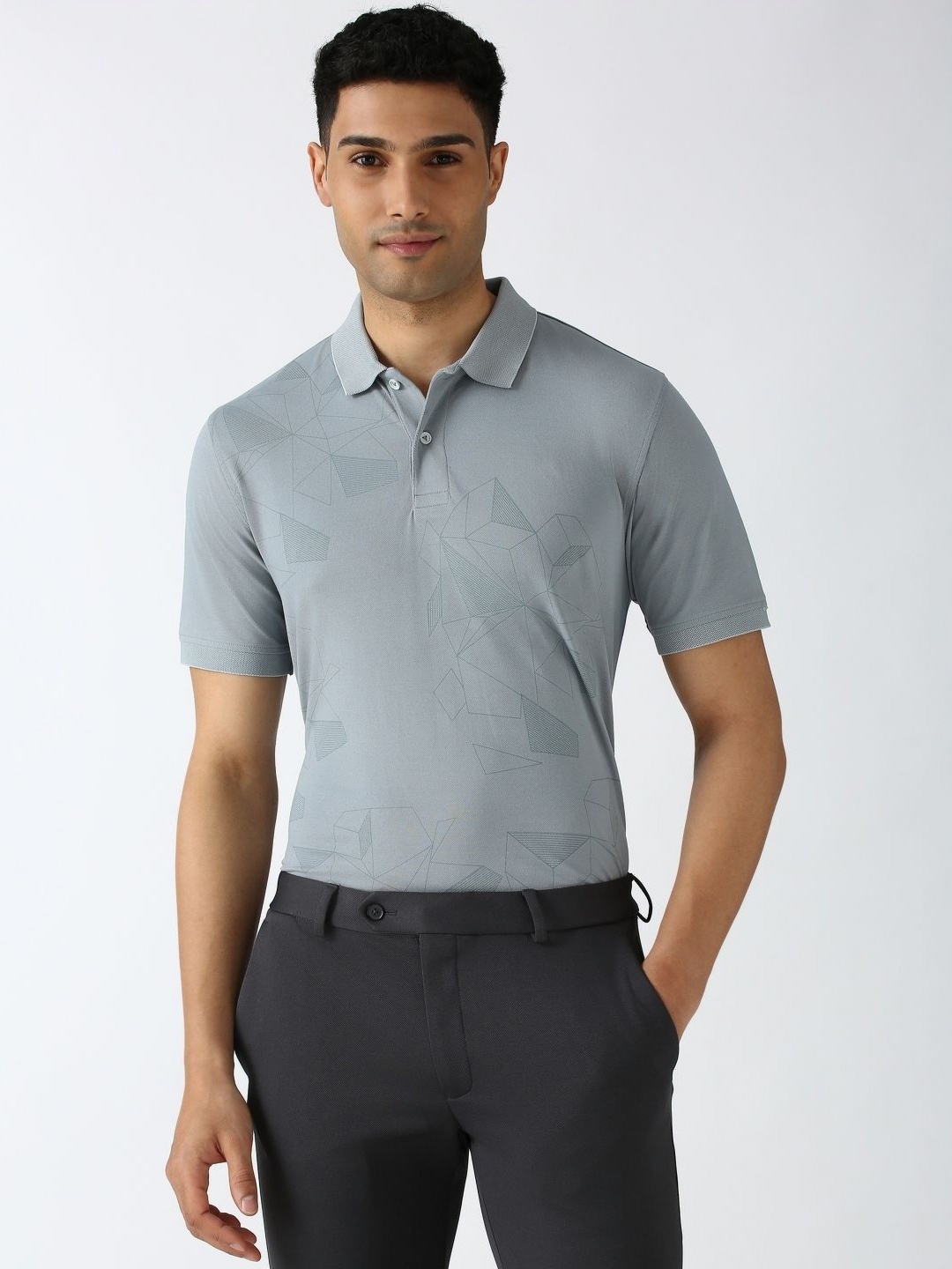 

Peter England Men Polo Collar Pockets T-shirt, Grey