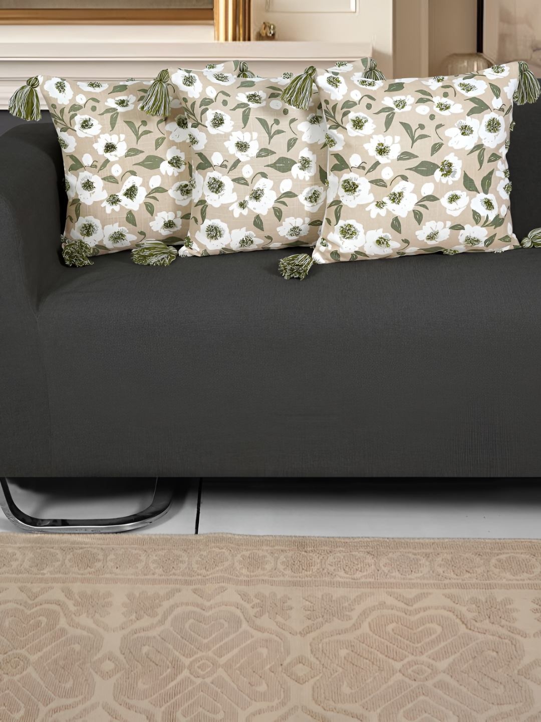 

Ode & Cleo Green & White 3 Pieces Embroidered Cotton Square Cushion Covers