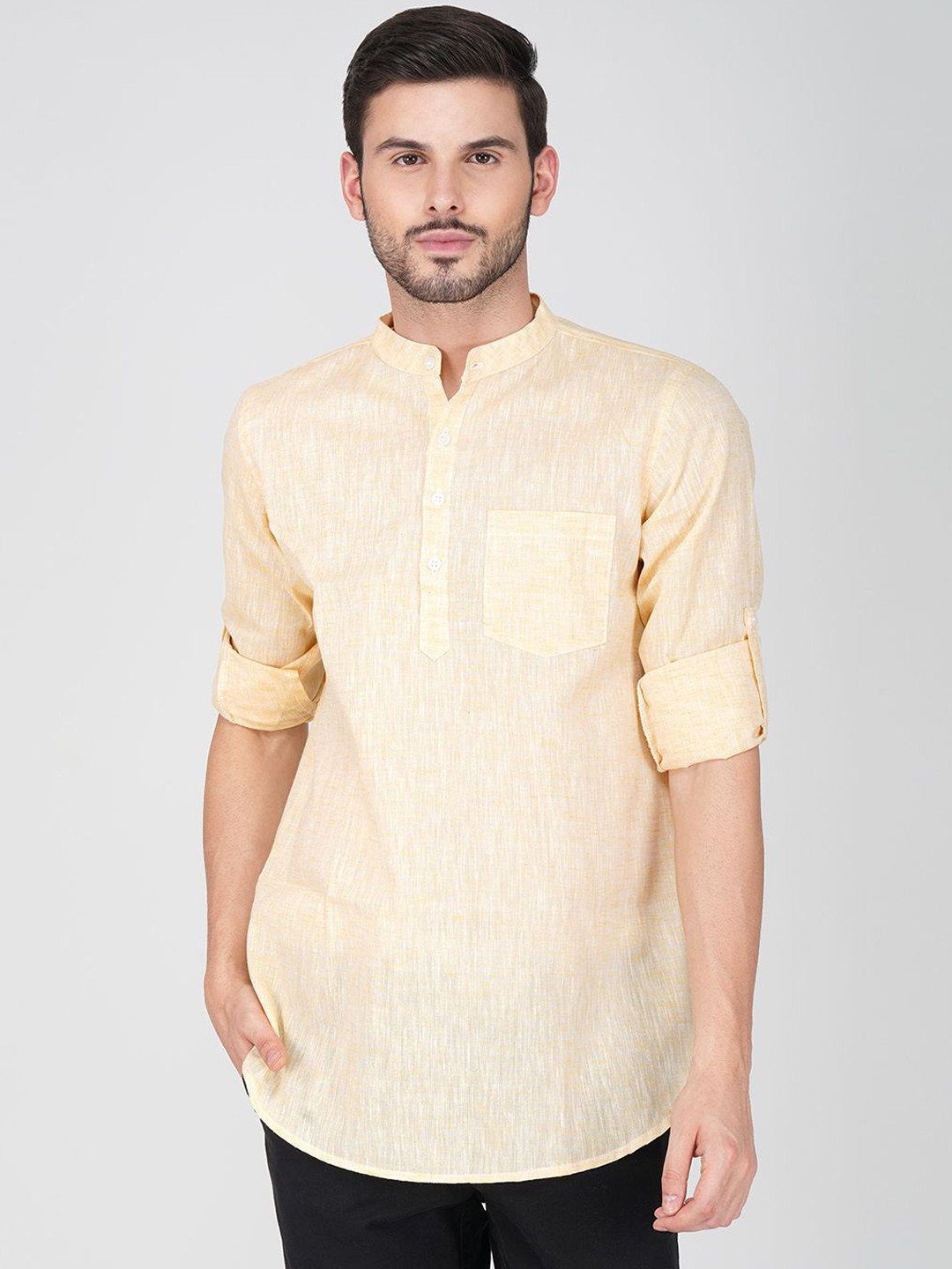 

Vastraa Fusion Men Thread Work Khadi Handloom Kurta, Yellow