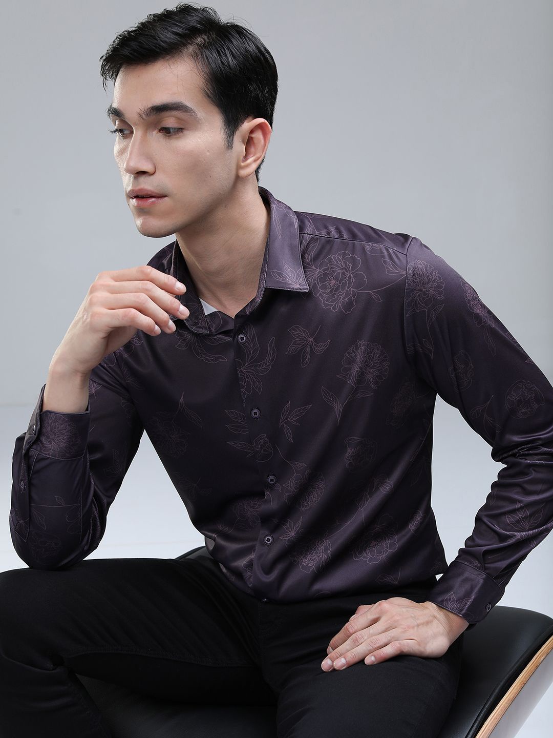 

HIGHLANDER Men Spread Collar Floral Printed Tropical Slim Fit Casual Shirt, Purple