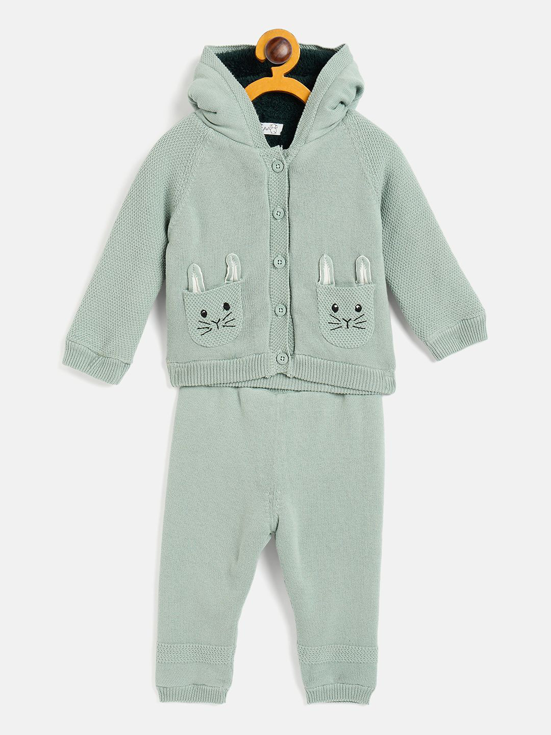 

JWAAQ Unisex Self Design Hooded Long Sleeves Coat With Joggers, Green