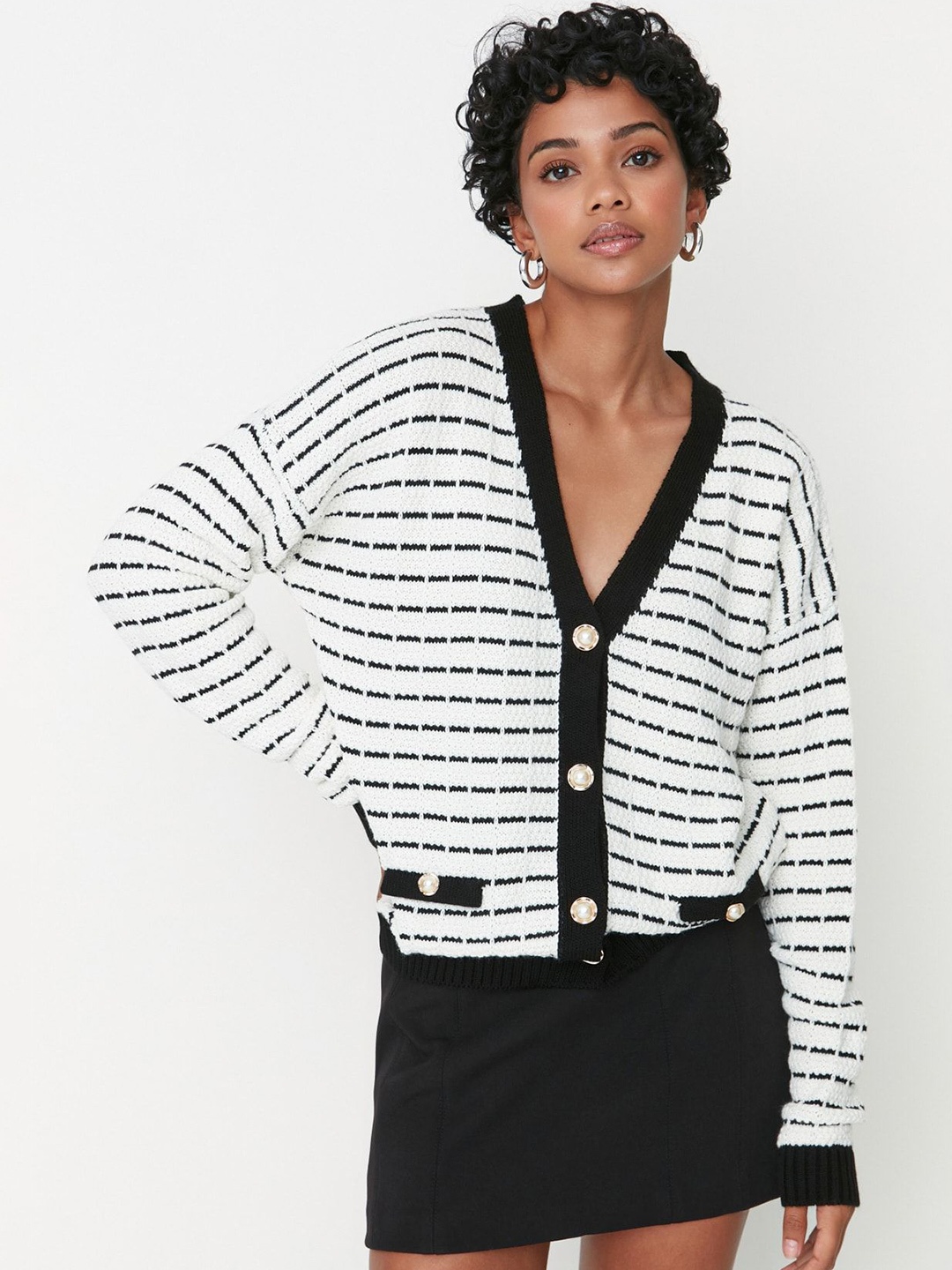 

Trendyol Women Striped Cardigan, White