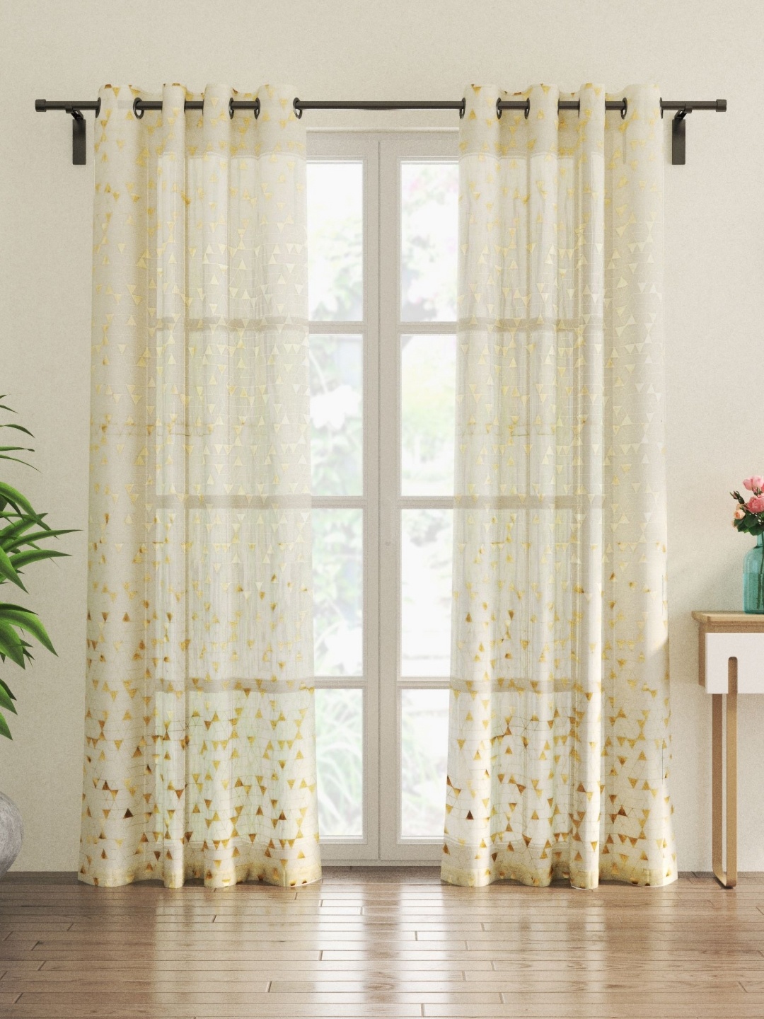 

Home Centre Gold-Toned Set of 2 Geometric Room Darkening Door Curtain