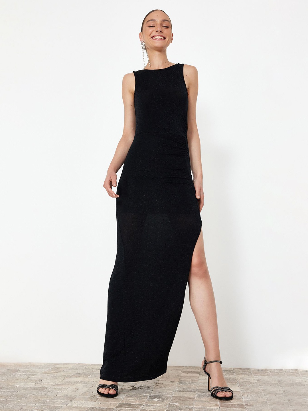 

Trendyol Boat Neck Sleeveless Maxi Dress, Black