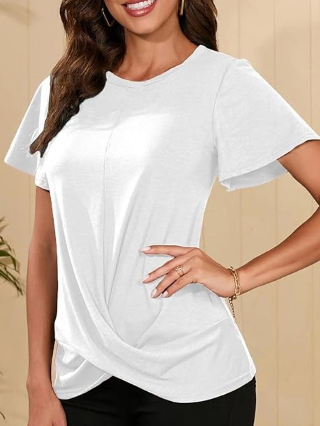 

StyleCast Women Solid Round Neck Top, White