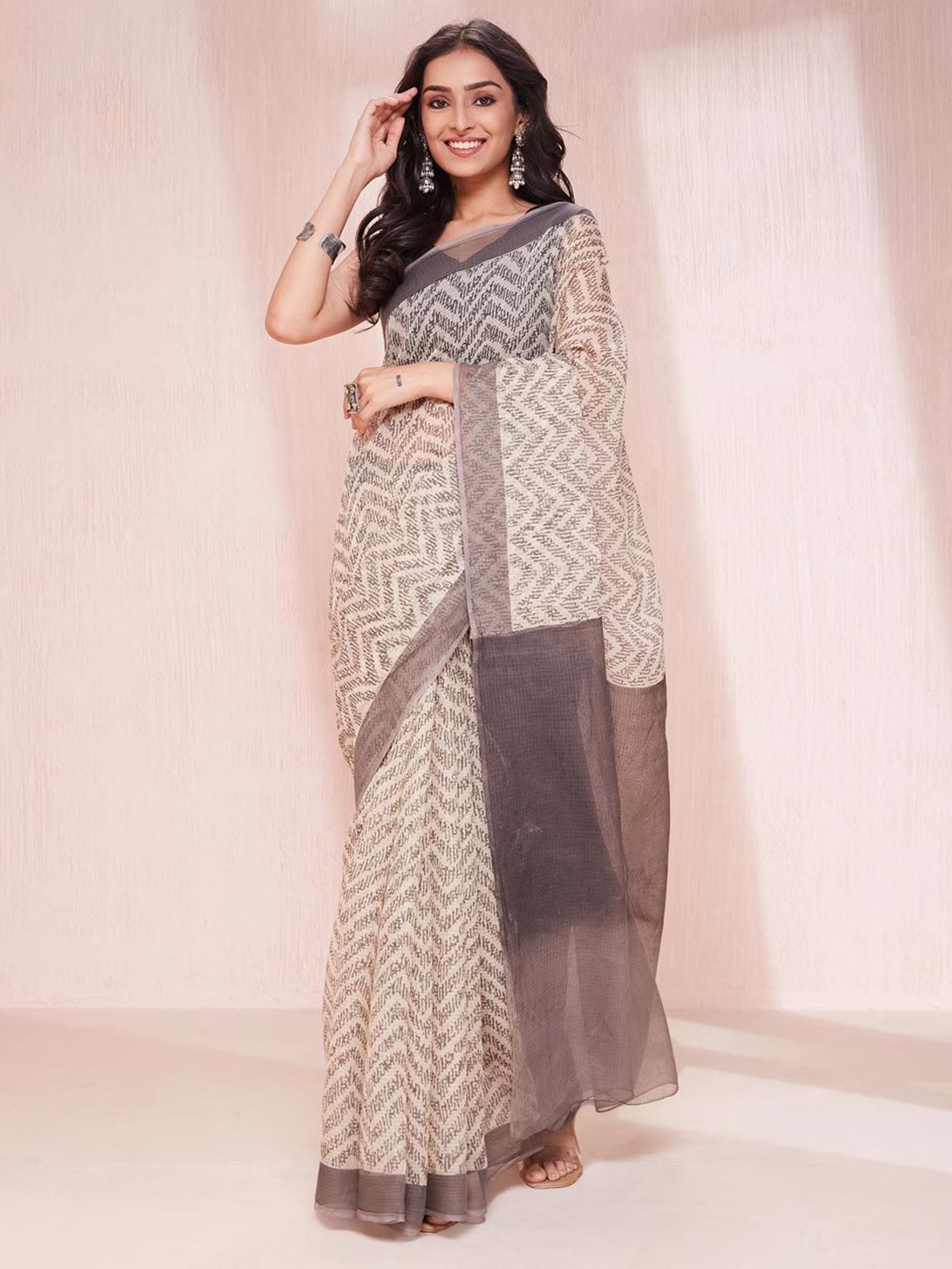 

Fabindia Silk Cotton Block Print Saree, Grey
