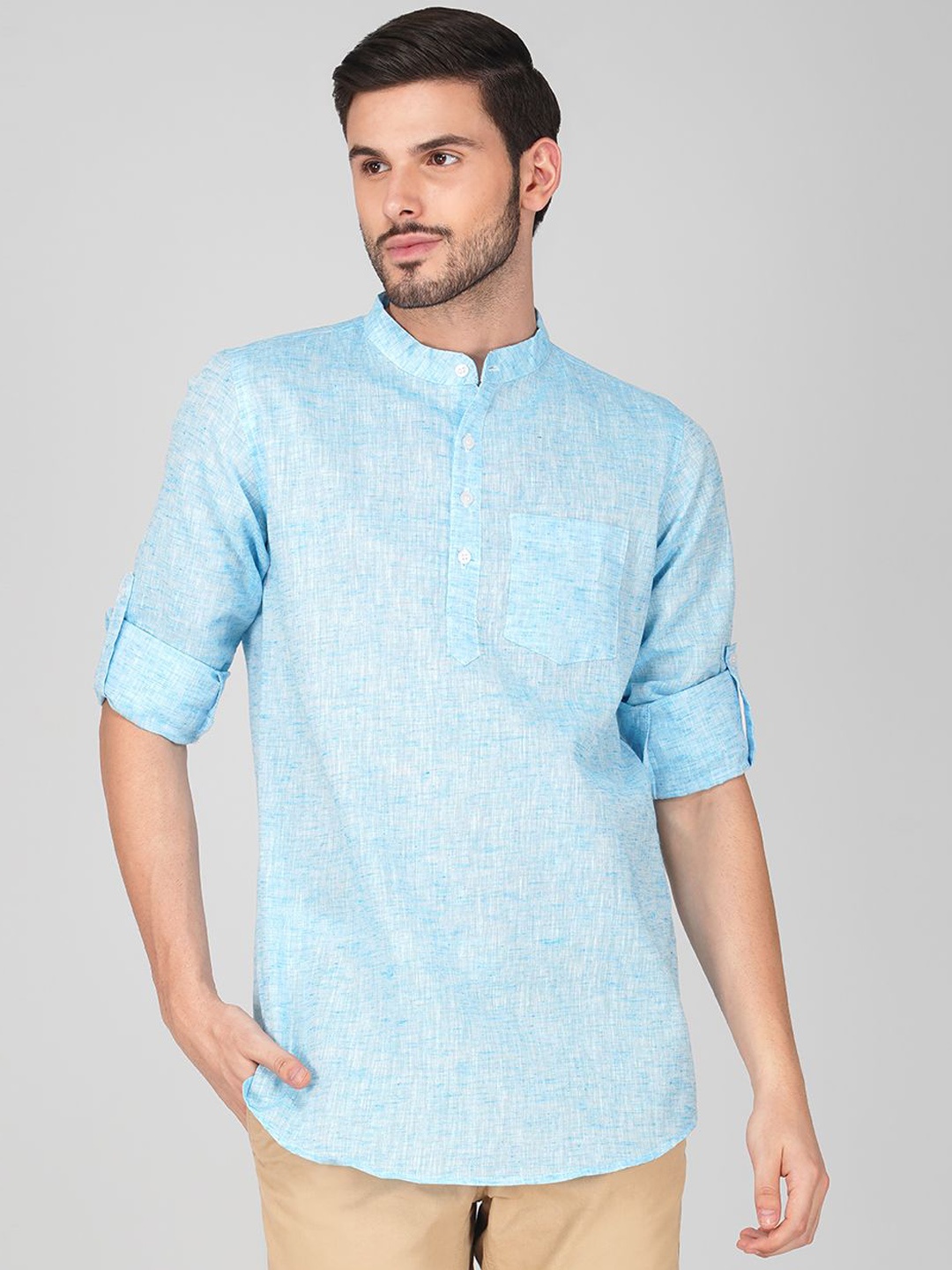 

Vastraa Fusion Men Thread Work Khadi Handloom Kurta, Blue