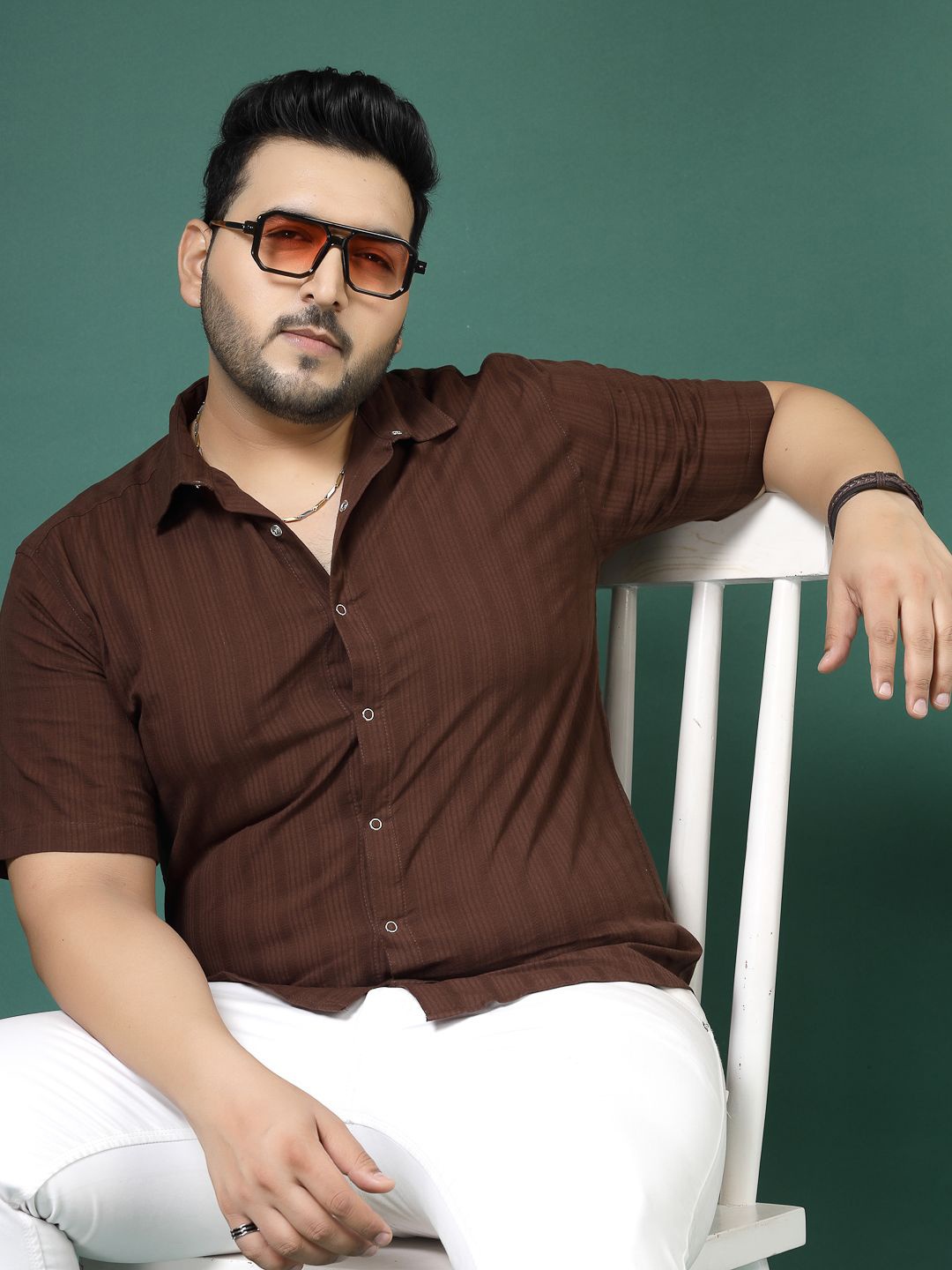 

Rigo Plus Size Comfort Slim Fit Striped Cotton Casual Shirt, Brown