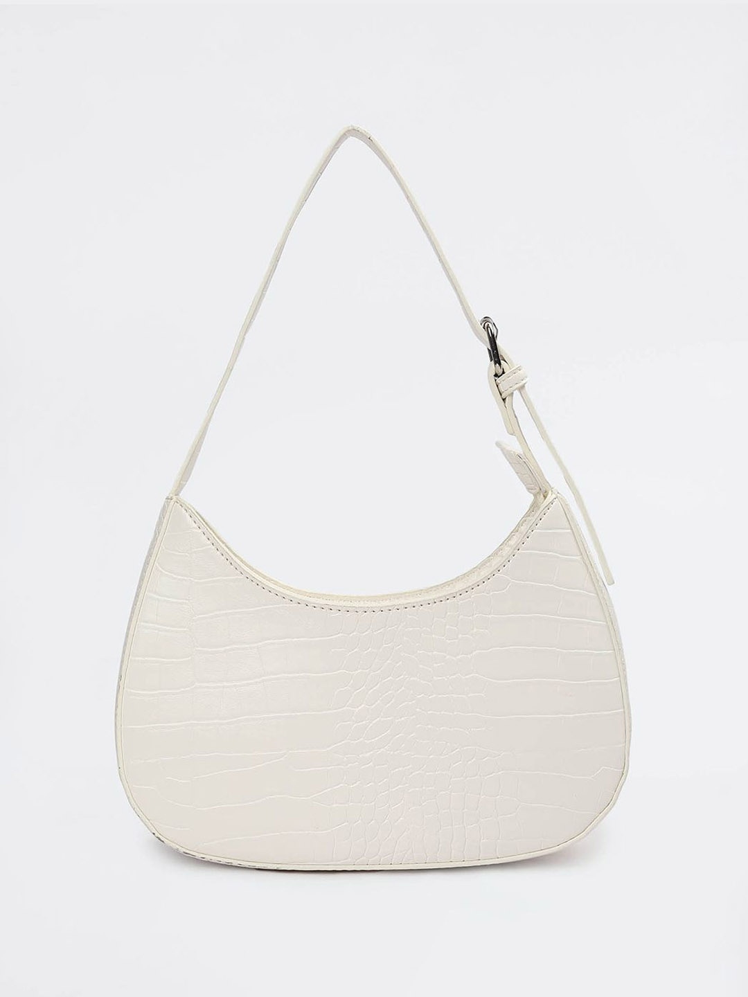 

max Textured PU Half Moon Hobo Bag, Off white