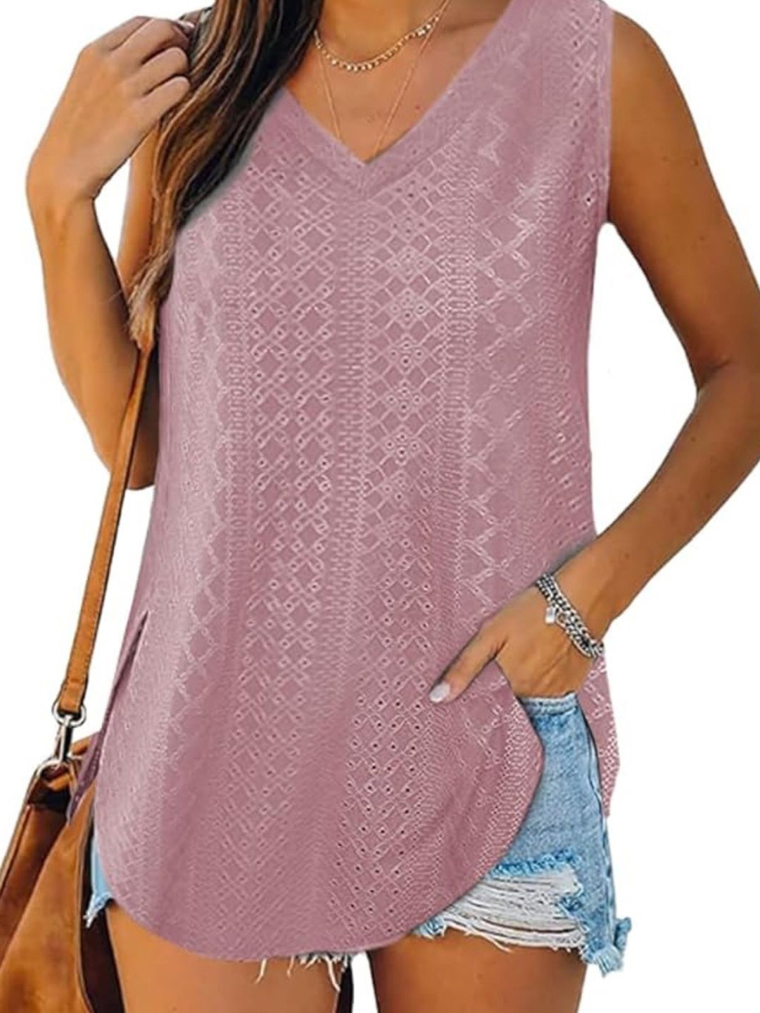 

StyleCast Women Self Design V-Neck Top, Mauve