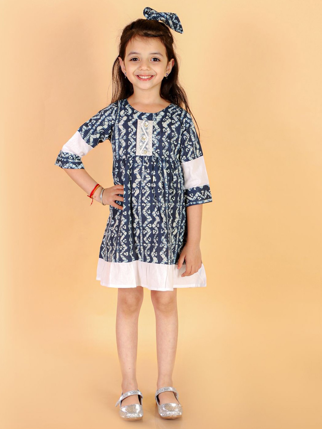 

LITTLE GINNIE Printed Abstract A-Line Dress, Blue