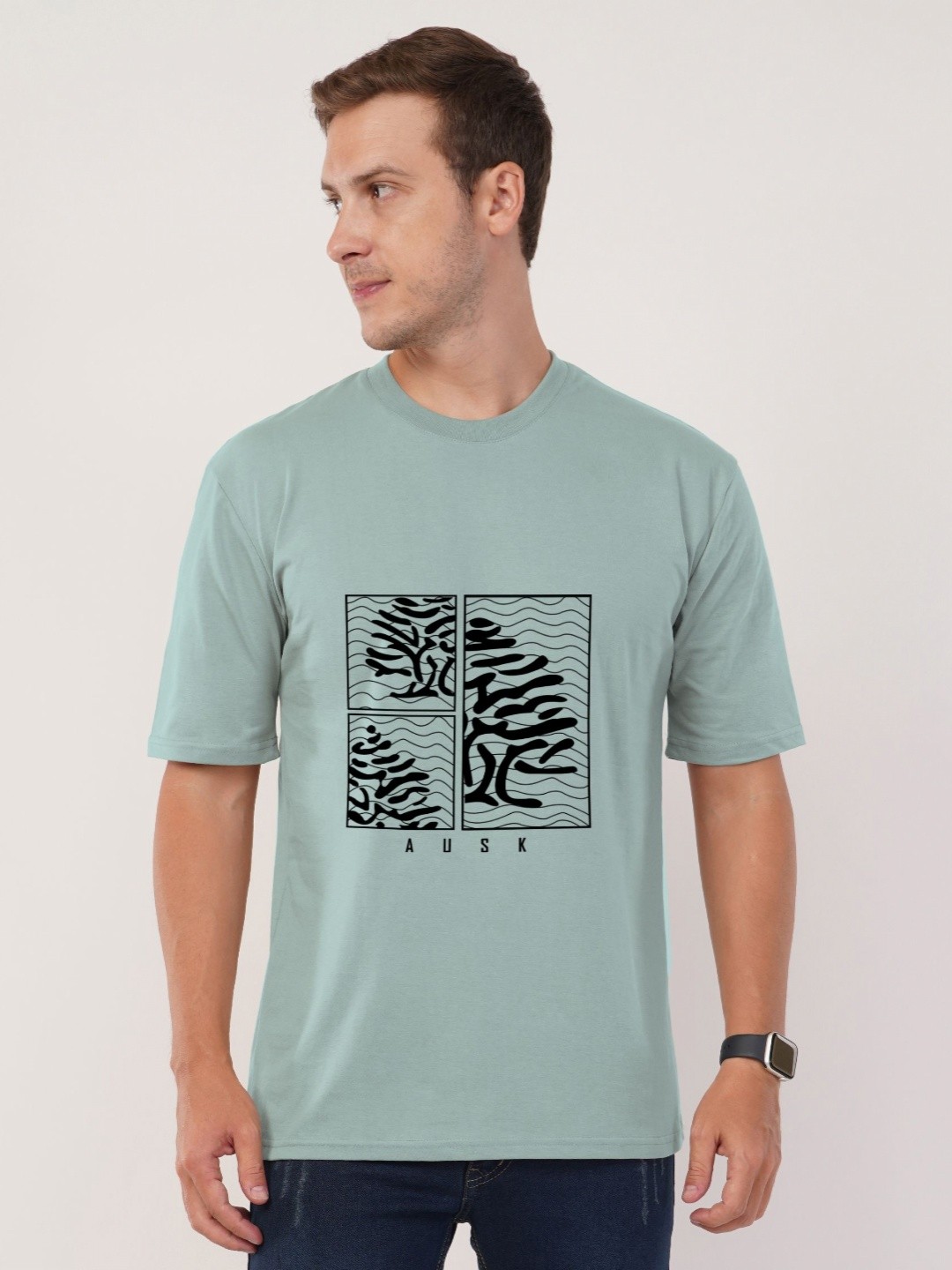 

AUSK Front Printed Half Sleeve Round Neck Tshirt, Sea green