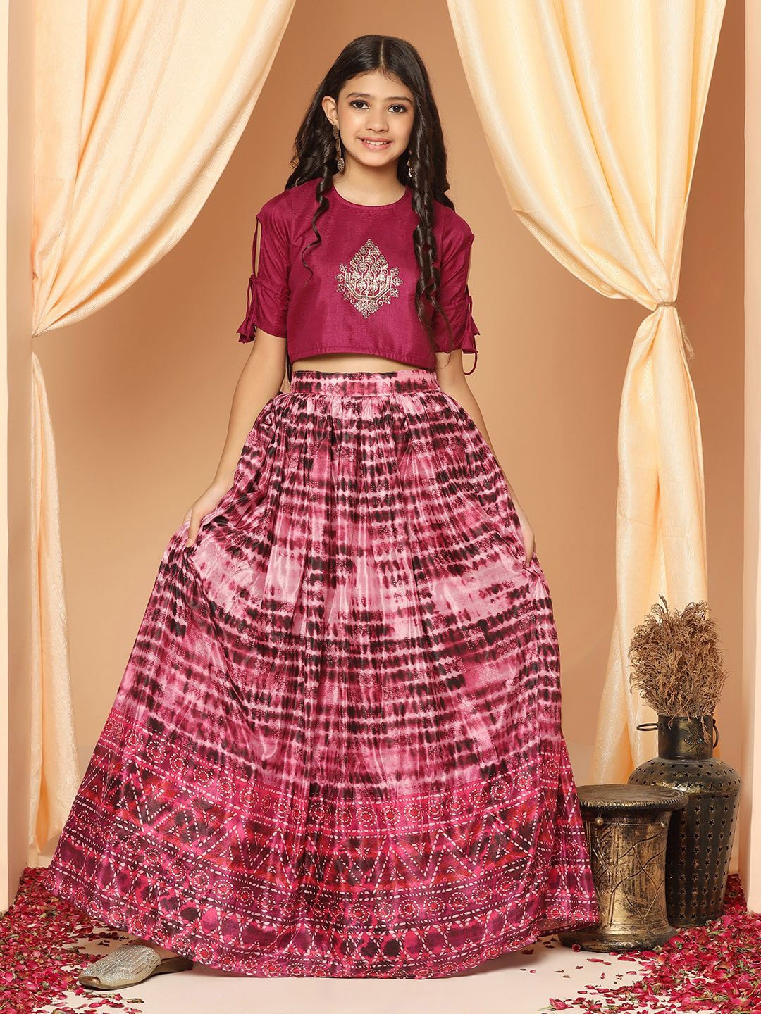 

BAESD Girls Embroidered Sequinned Ready to Wear Lehenga & Blouse, Purple