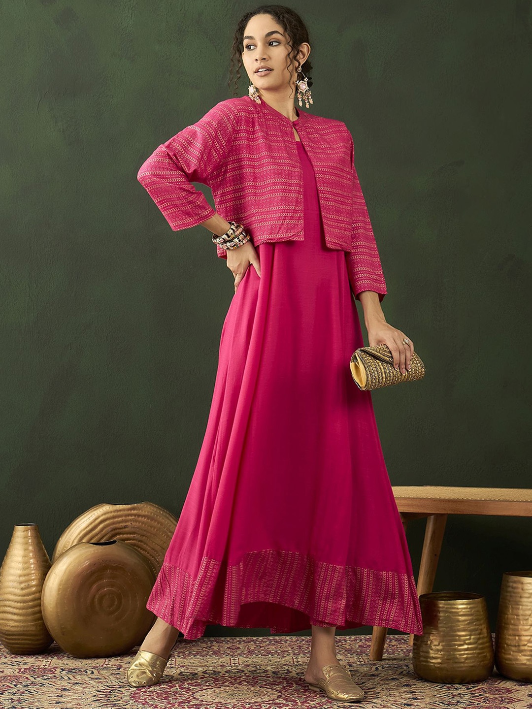 

Sangria Printed Maxi Ethnic Dresses, Pink