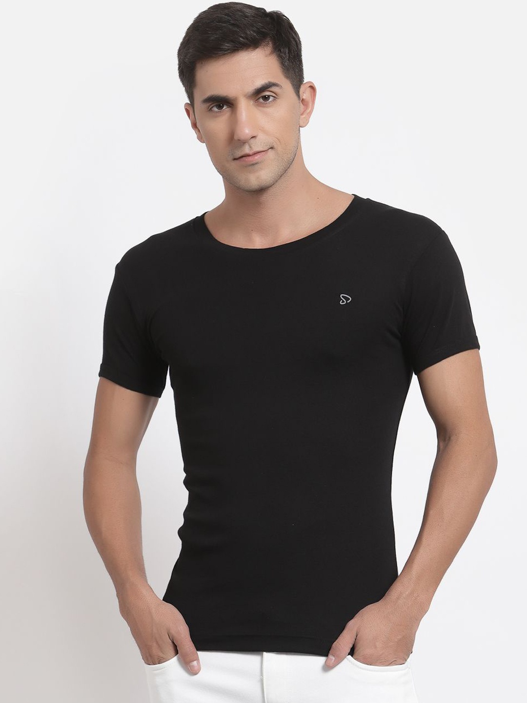 

SPORTO Pure Cotton Short Sleeve Under Shirt Vests, Black