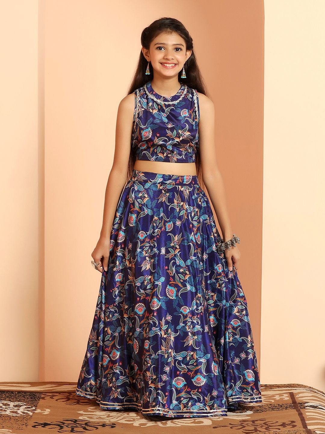 

BAESD Girls Printed Ready to Wear Lehenga with Blouse, Navy blue