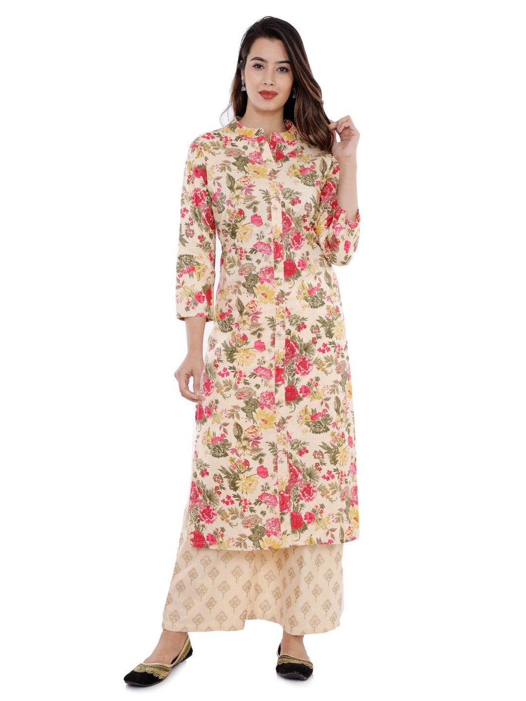 

RANI PRINTS Printed Straight Pure Cotton Kurta, Beige