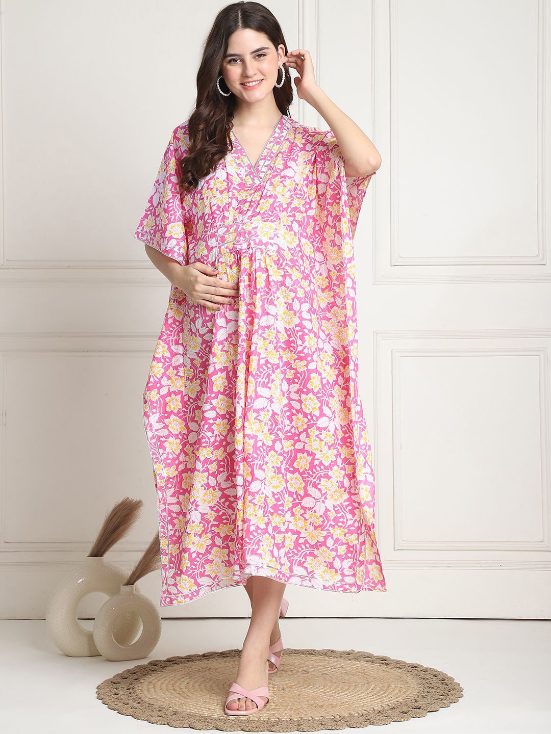 

Secret Wish Printed Pure Cotton Maternity Kaftan Dresses, Pink