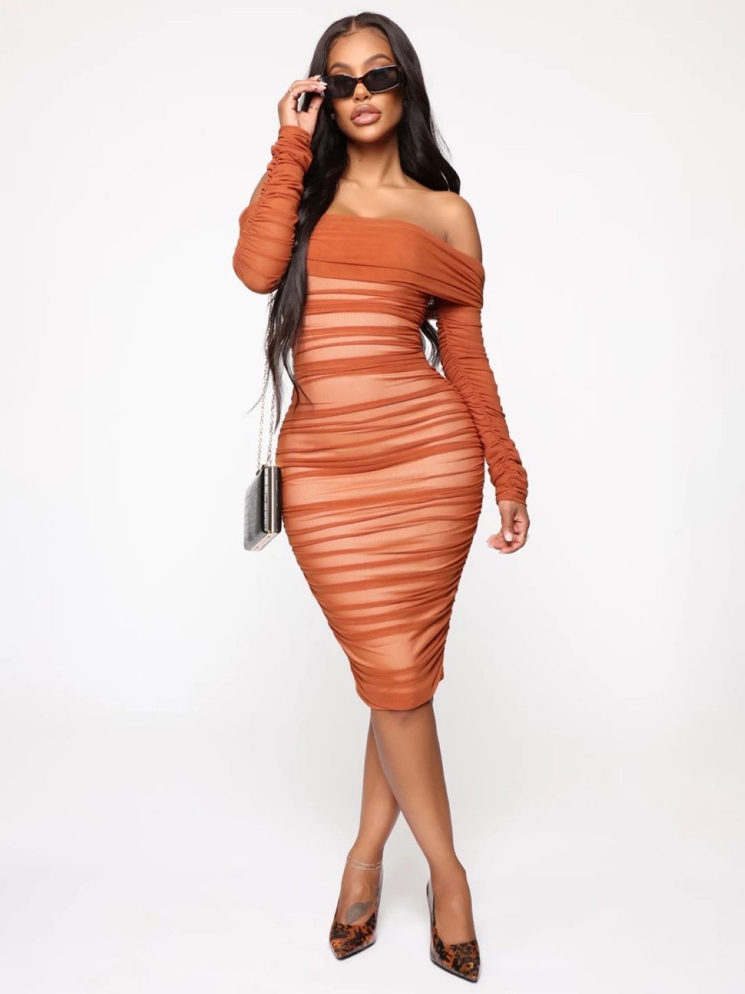 

StyleCast Off-Shoulder Bodycon Dress, Brown
