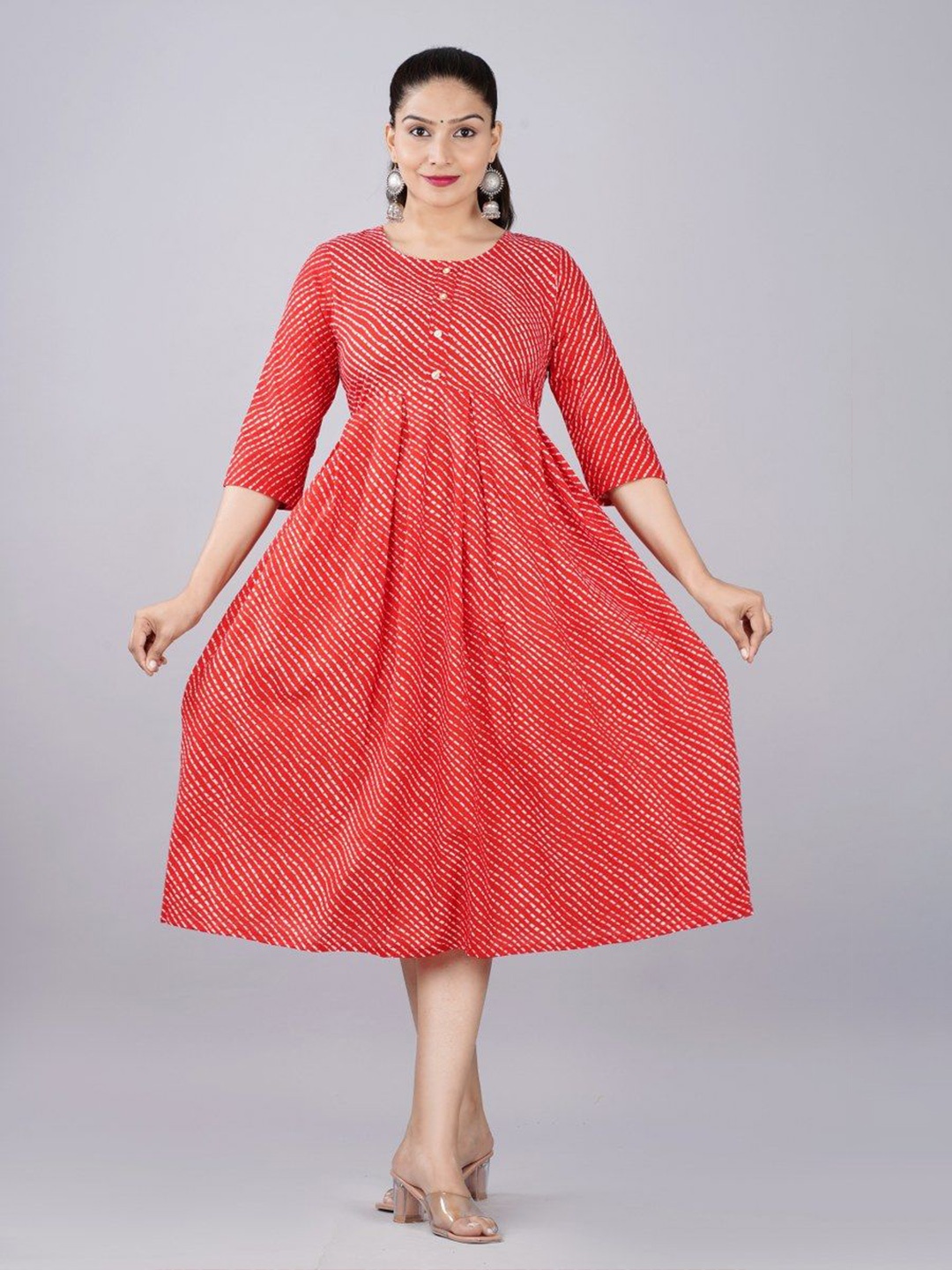 

TANISHA Ethnic Motifs Print Maternity Empire Midi Dress, Orange