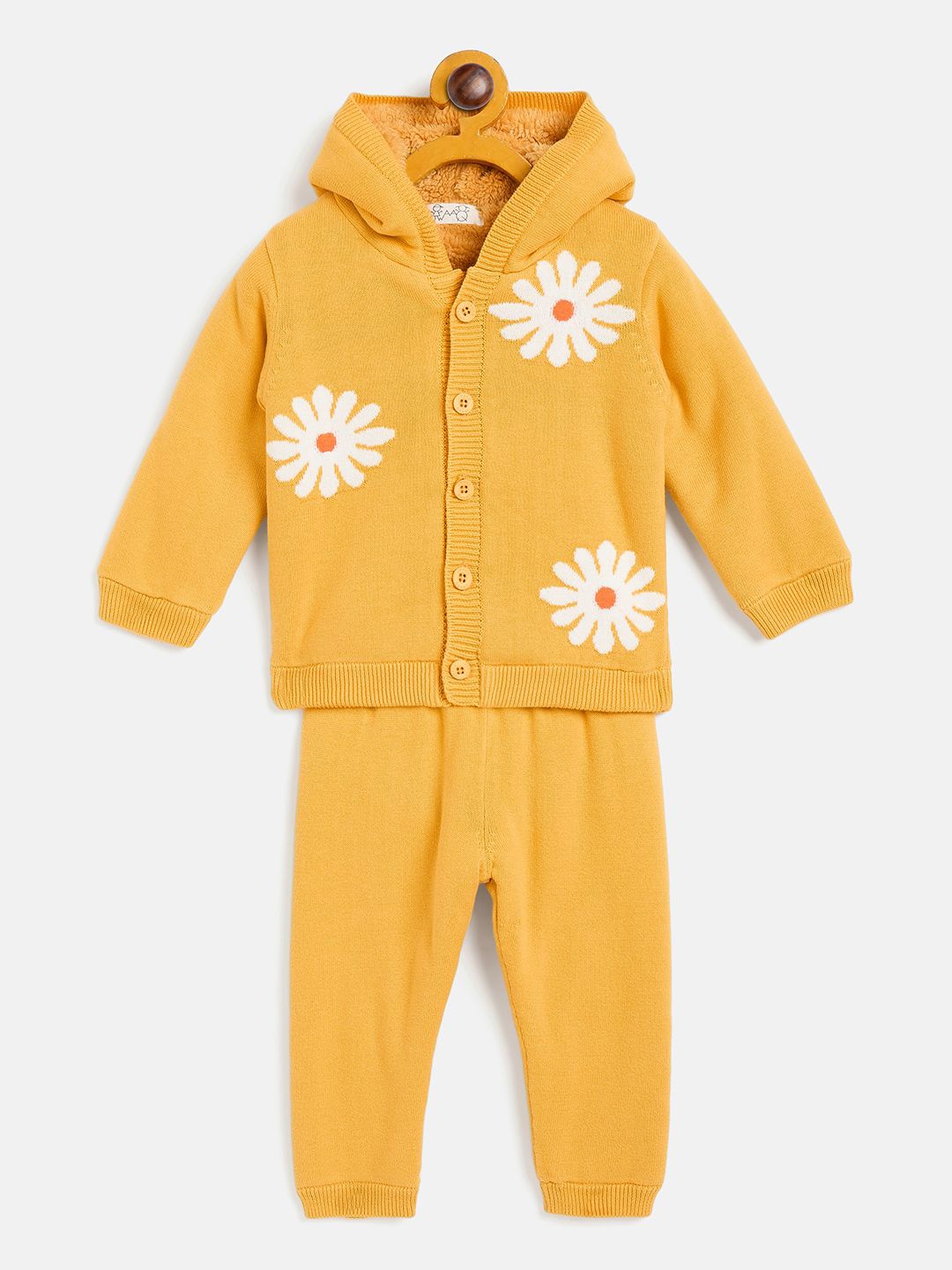 

JWAAQ Unisex Embroidered Hooded Long Sleeves Sweater with Joggers, Yellow