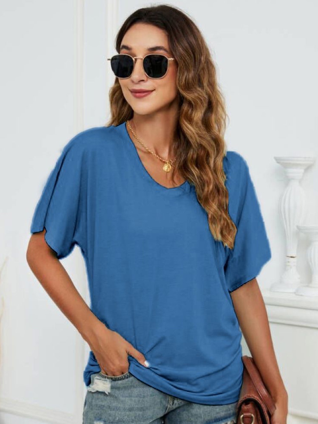 

StyleCast Women Solid Round Neck Top, Blue