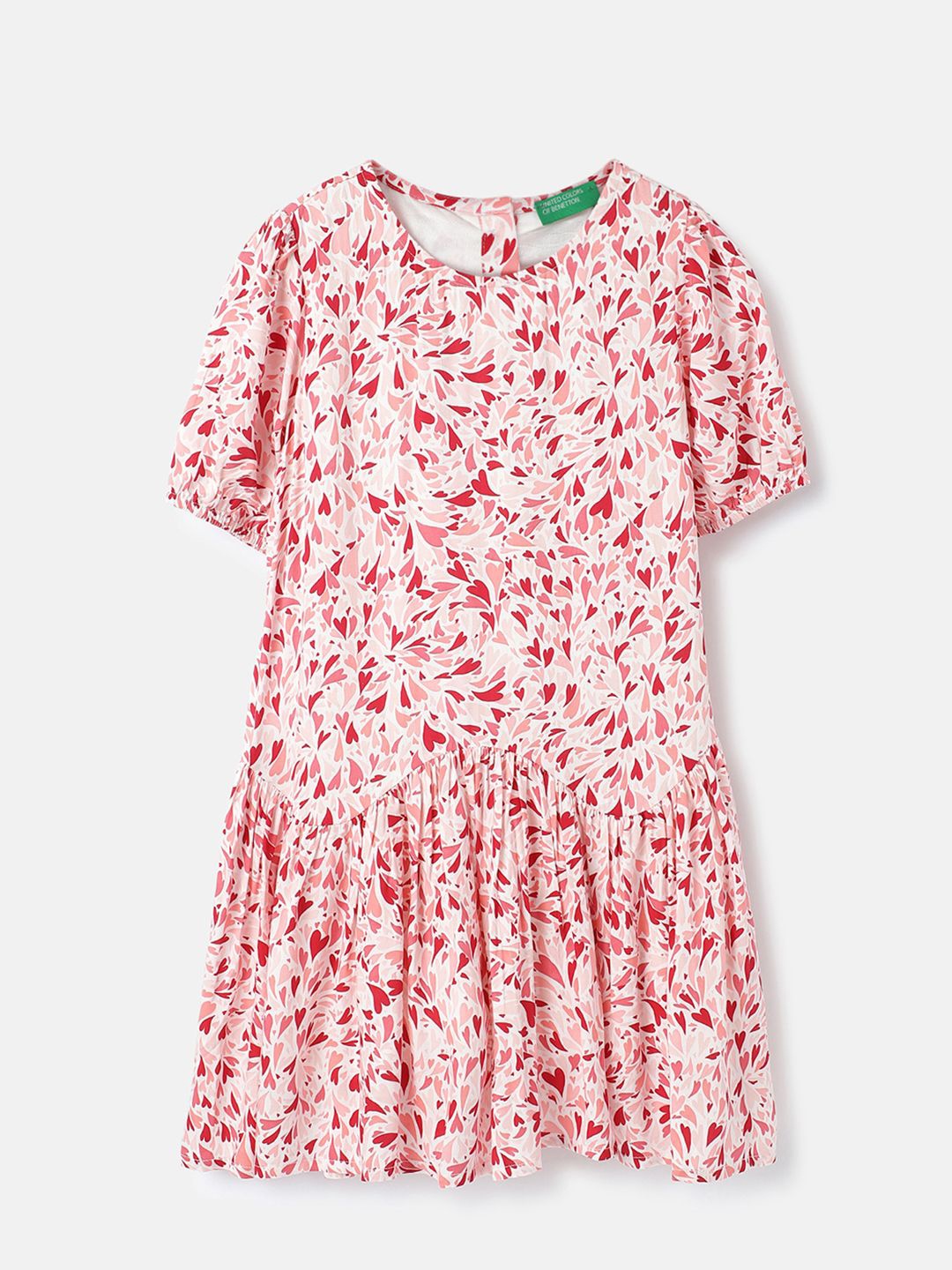 

United Colors of Benetton Girls Floral Print Drop-Waist Dress, Pink