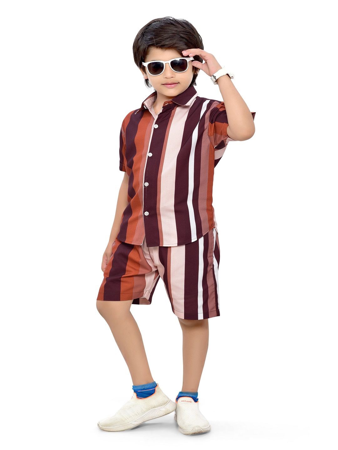 

BAESD Boys Striped Pure Cotton Shirt with Shorts, Maroon