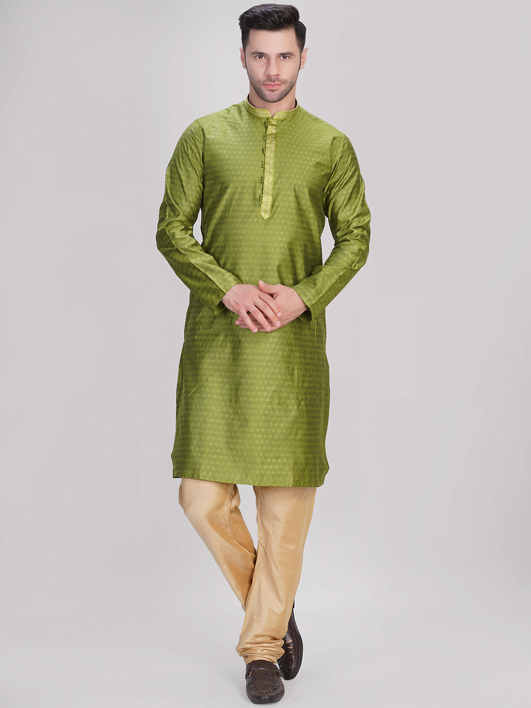 

LA'SCOOT Men Ethnic Motifs Printed Regular Pure Cotton Kurta with Churidar, Green