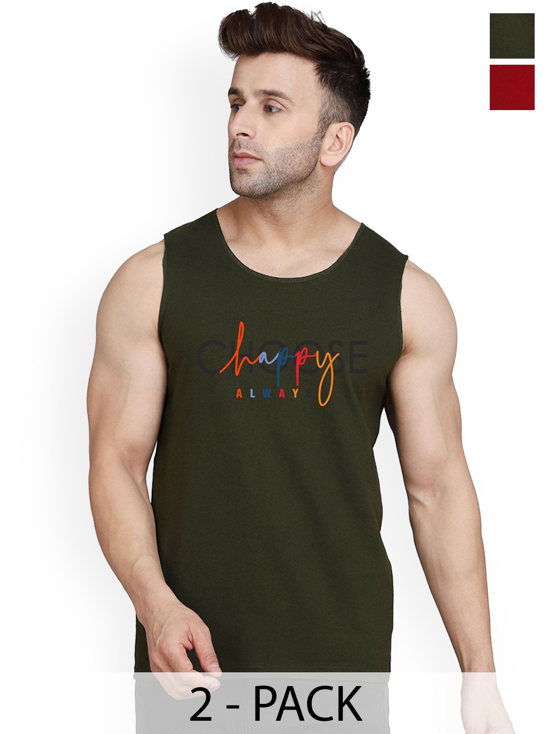 

SLOWLORIS Pack Of 2 Printed Gym Vests SL26 COMBO (LOUD MAROON) (CHS OLIVE)