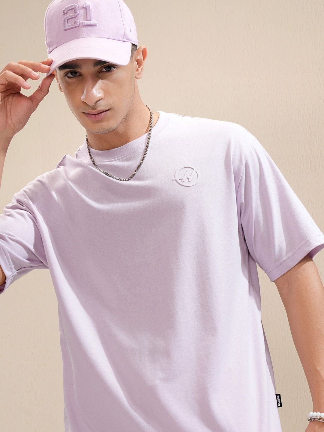 

HIGHLANDER Men Round Neck Brand Logo Relaxed Basic Tshirt, Mauve