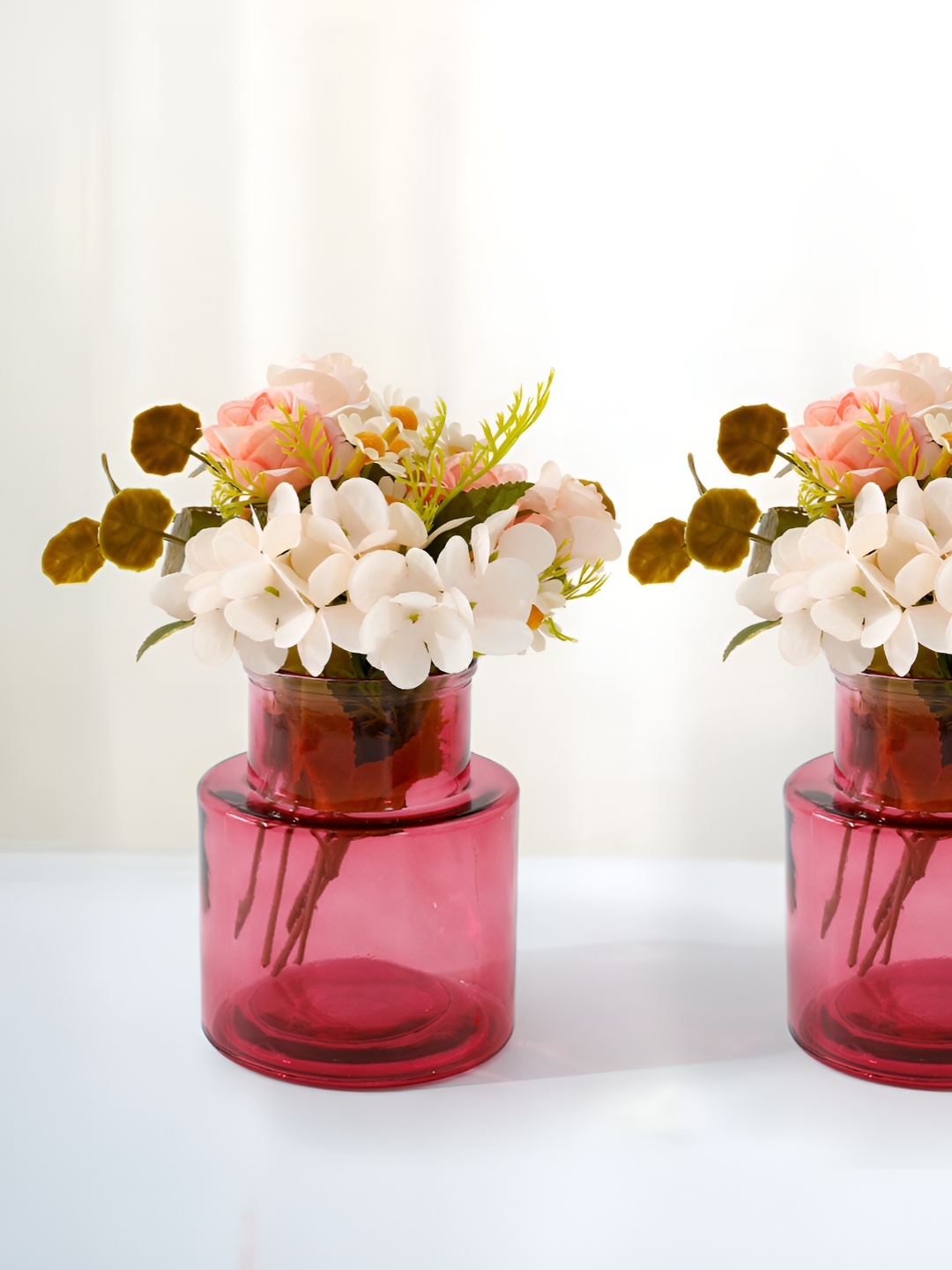 

UMAI 2Pcs Pink Glass Bottle Shaped Flower Vases