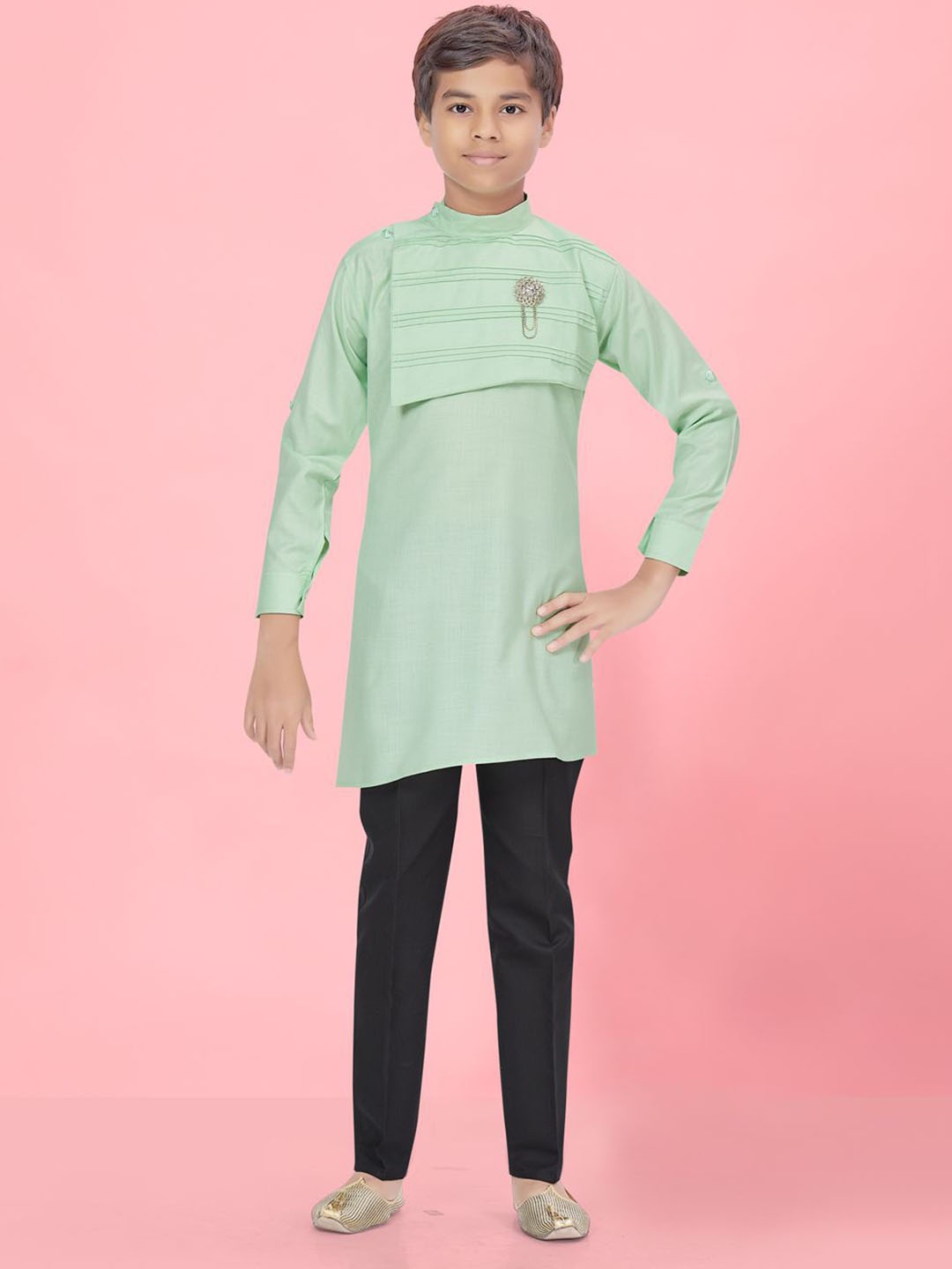 

BAESD Boys Pure Cotton Straight Kurta with Trousers, Green