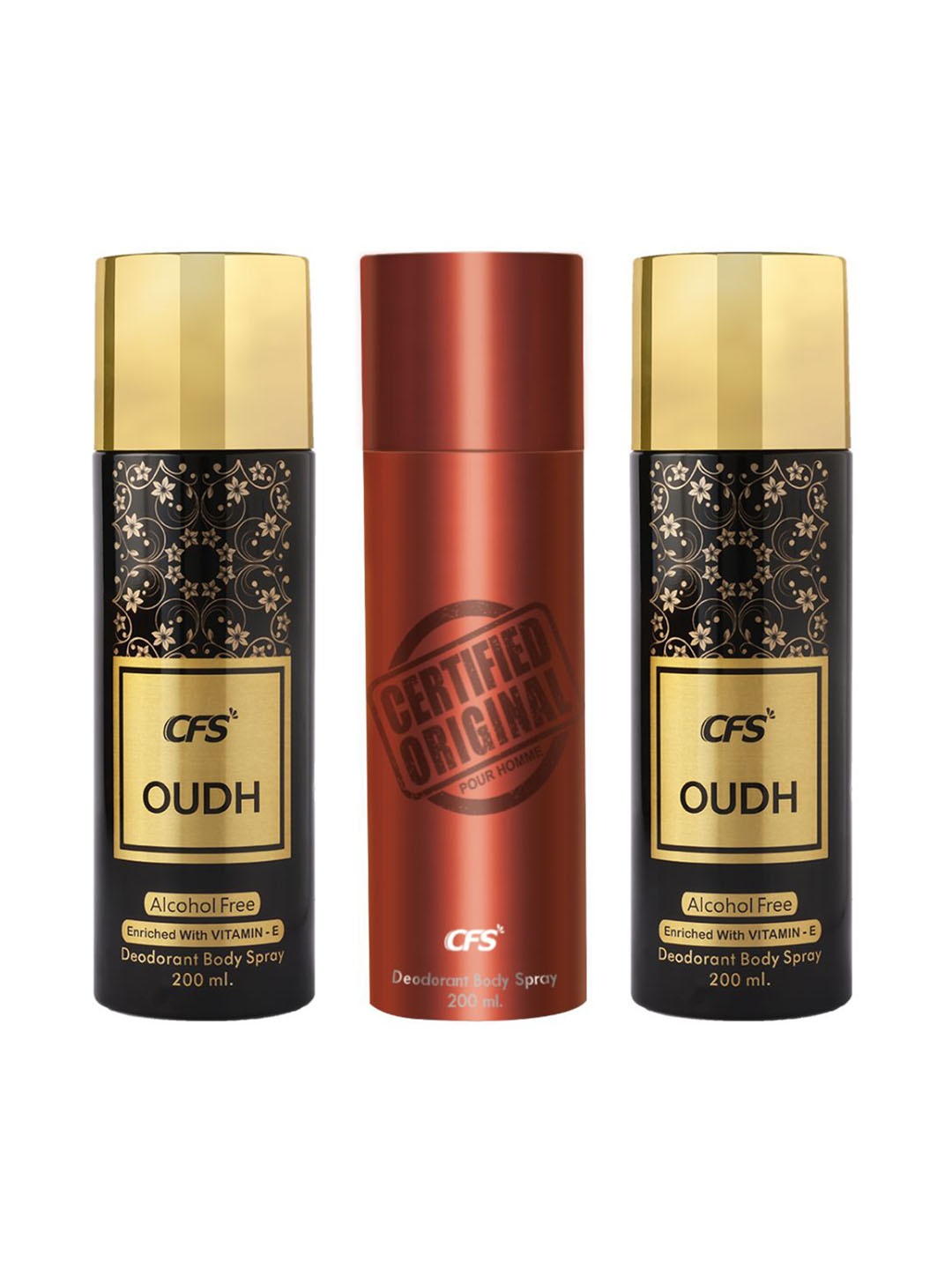 

CFS Set Of 3 Certified Original & Oudh Long Lasting Deodorant Body Spray - 200ml Each, Black