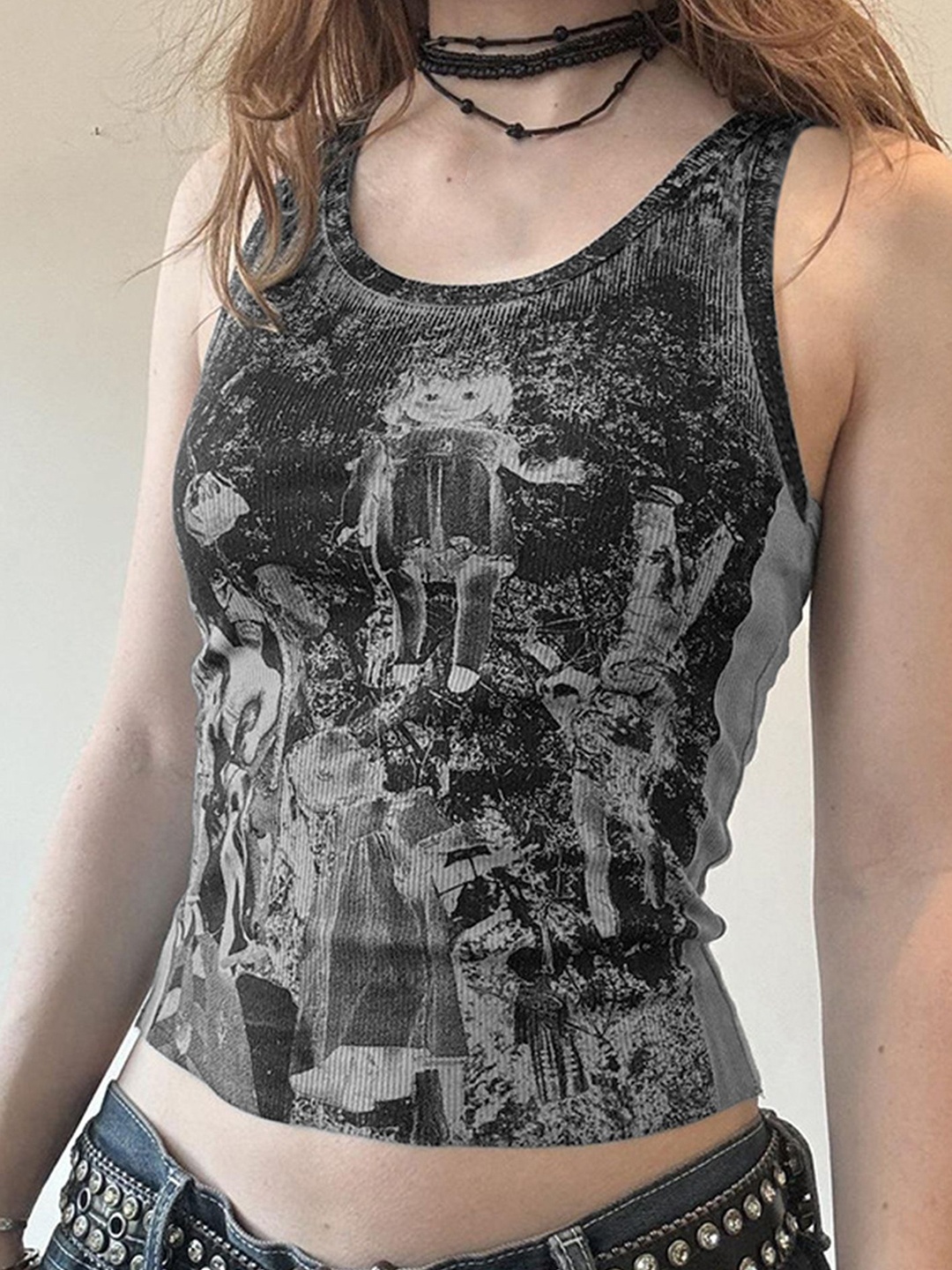 

LULU & SKY Women Graphic Printed Round Neck Top, Grey