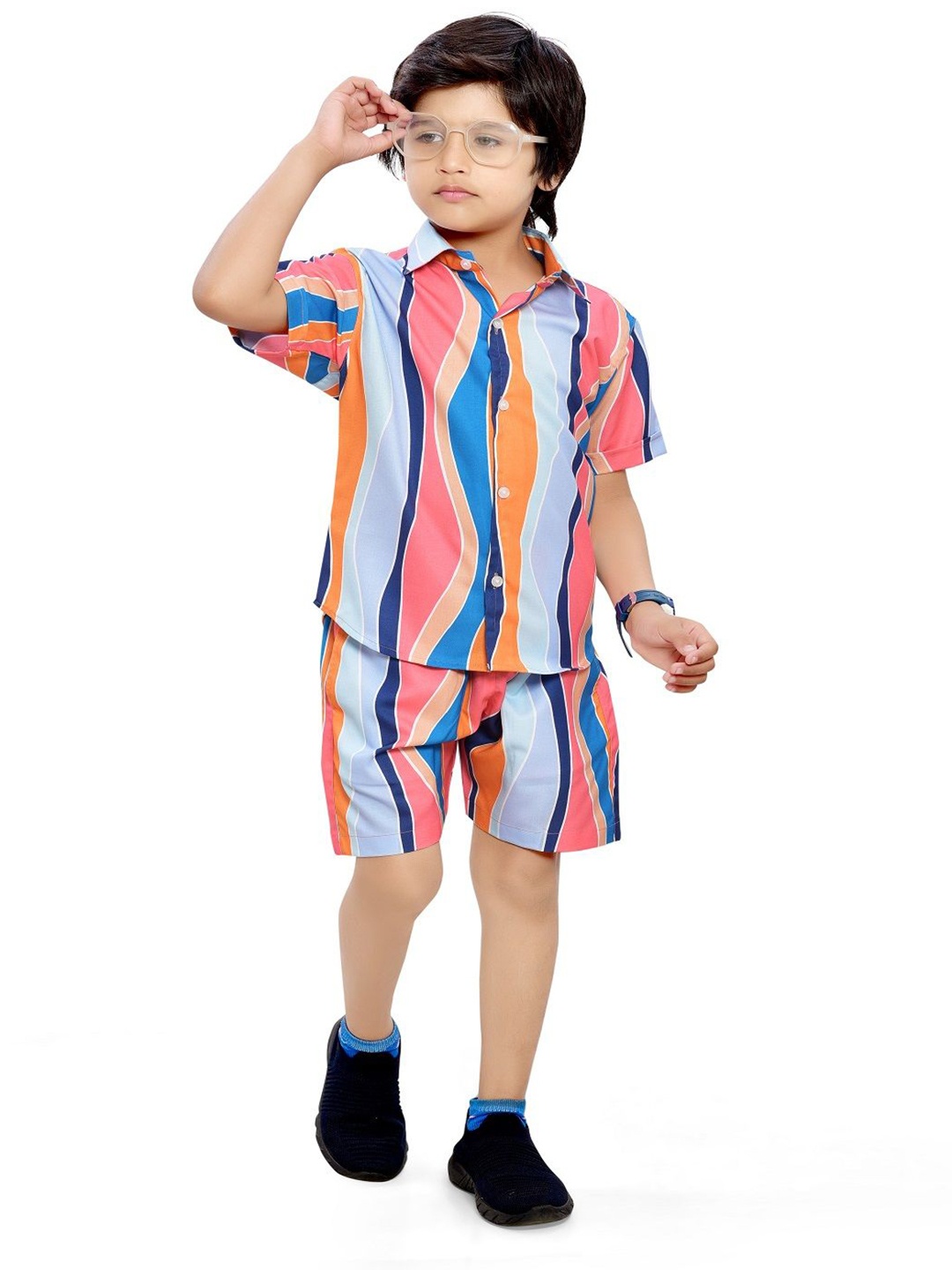 

BAESD Boys Striped Pure Cotton Shirt with Shorts, Blue