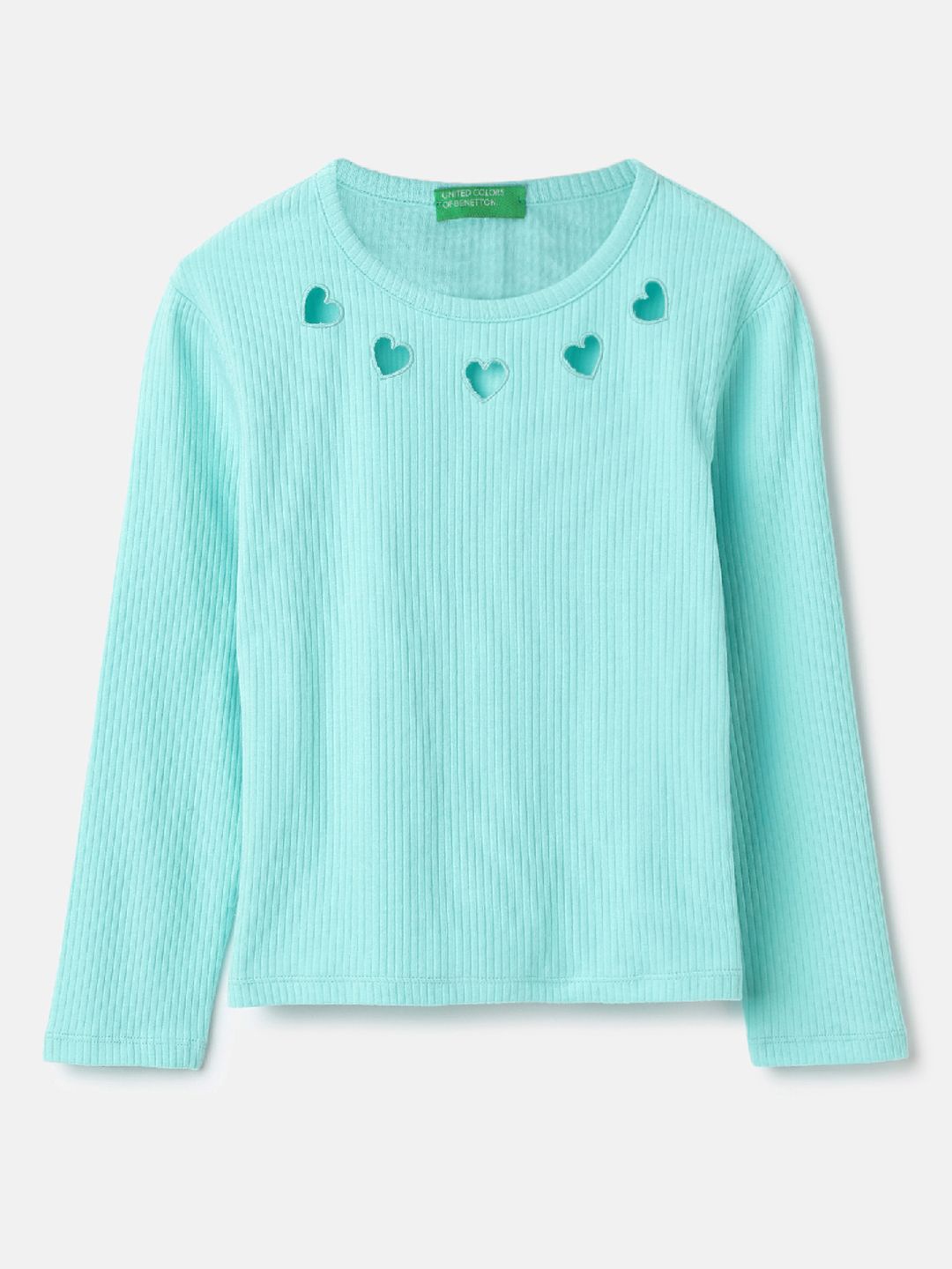 

United Colors of Benetton Girls Solid Round Neck Top, Turquoise blue