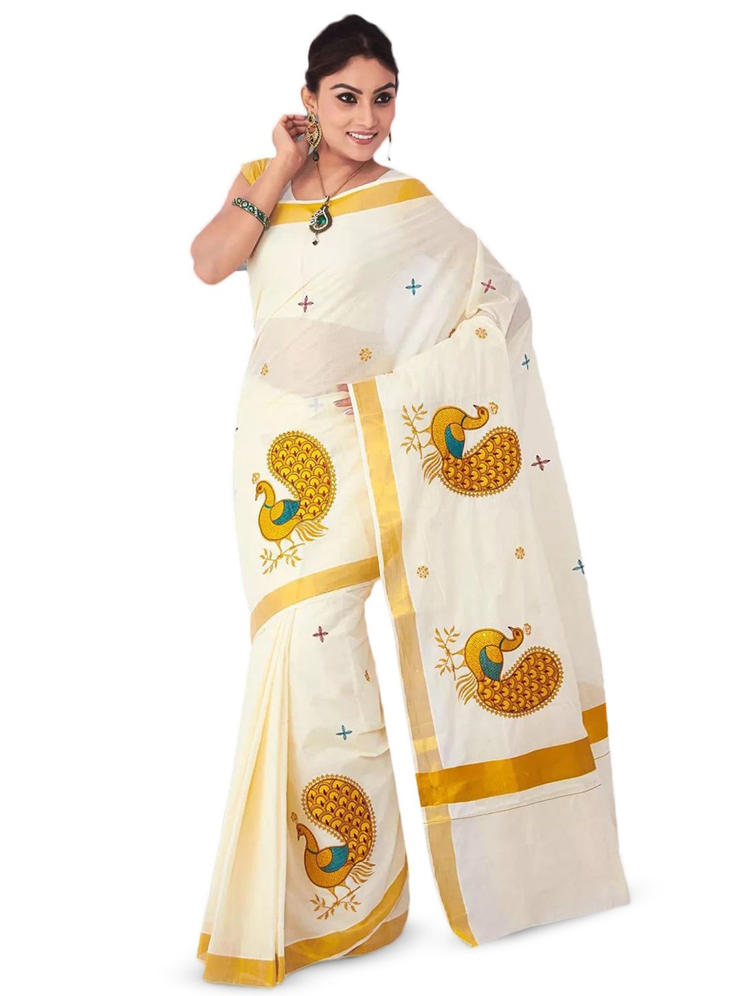 

Rst R Selvamani Tex Zari Pure Cotton Kasavu Saree, Off white